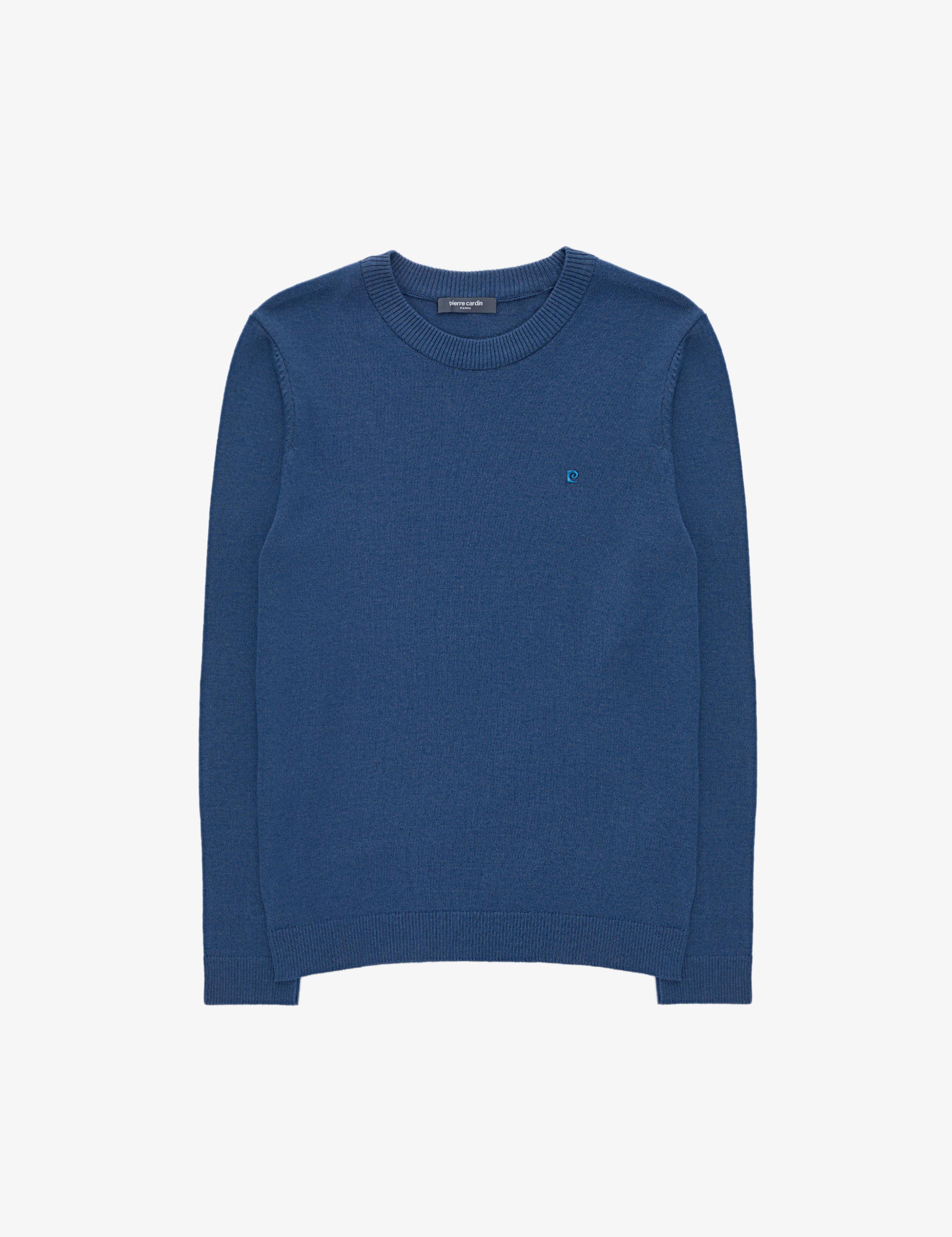 İndigo Melanj Slim Fit Bisiklet Yaka Basic Triko Kazak