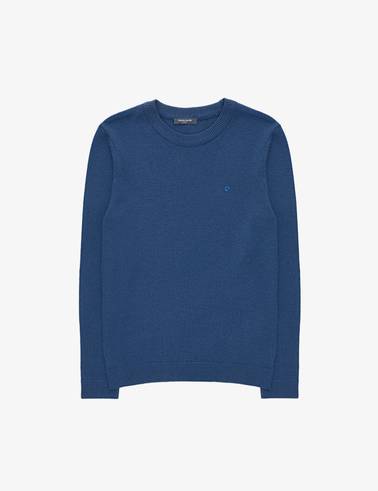 İndigo Melanj Slim Fit Bisiklet Yaka Basic Triko Kazak