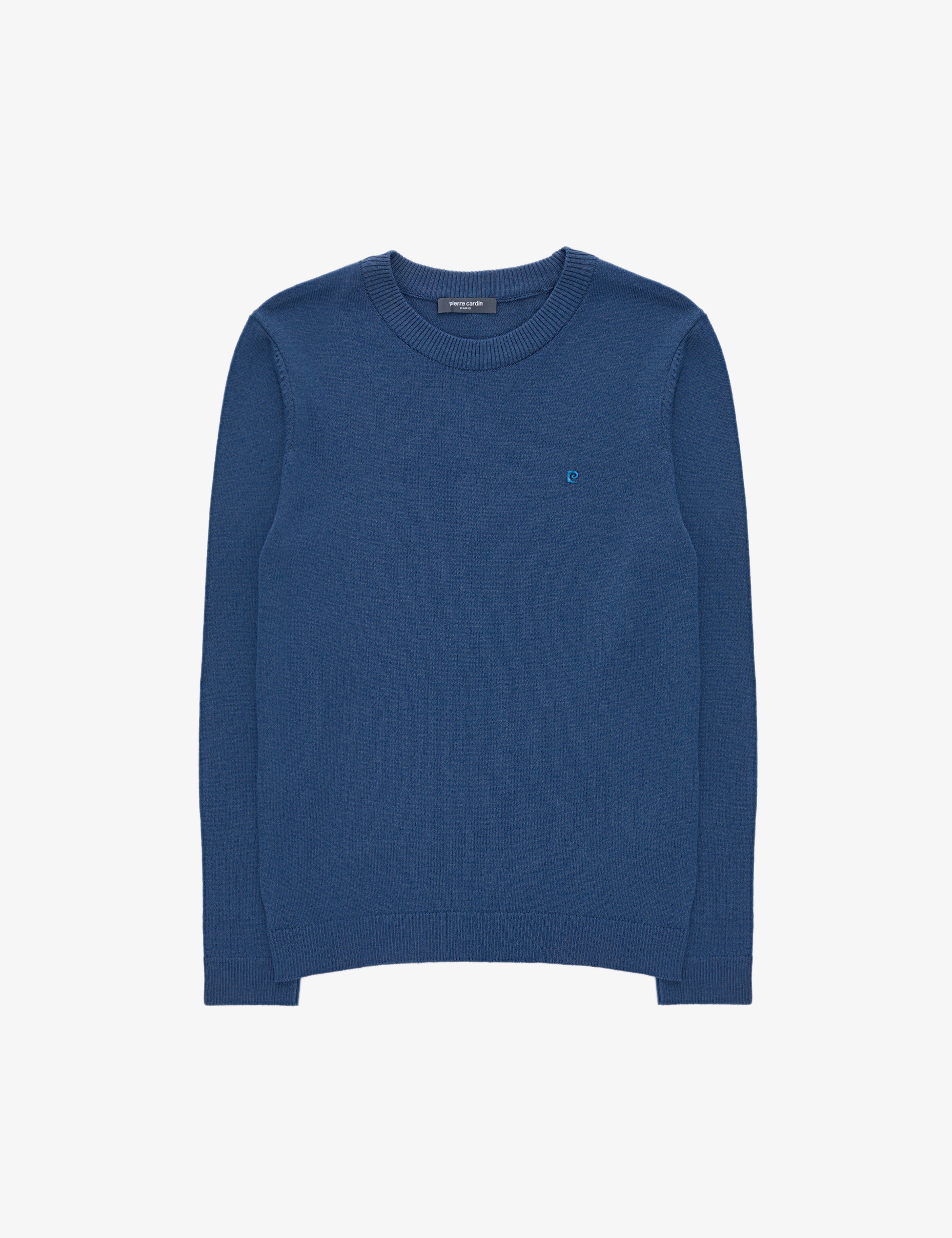 İndigo Melanj Slim Fit Bisiklet Yaka Basic Triko Kazak