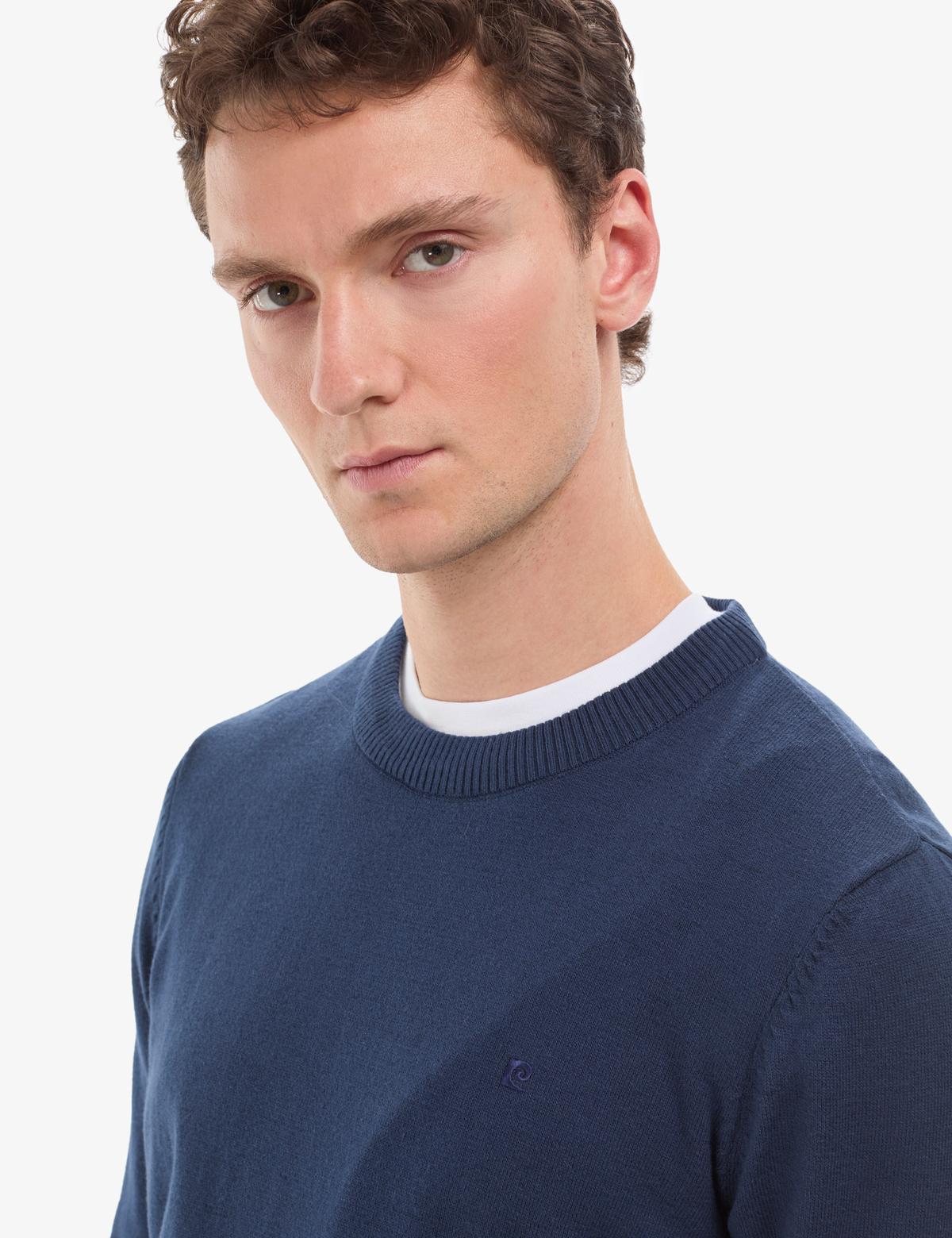 Açık Lacivert Slim Fit Bisiklet Yaka Basic Triko Kazak - 50314192185