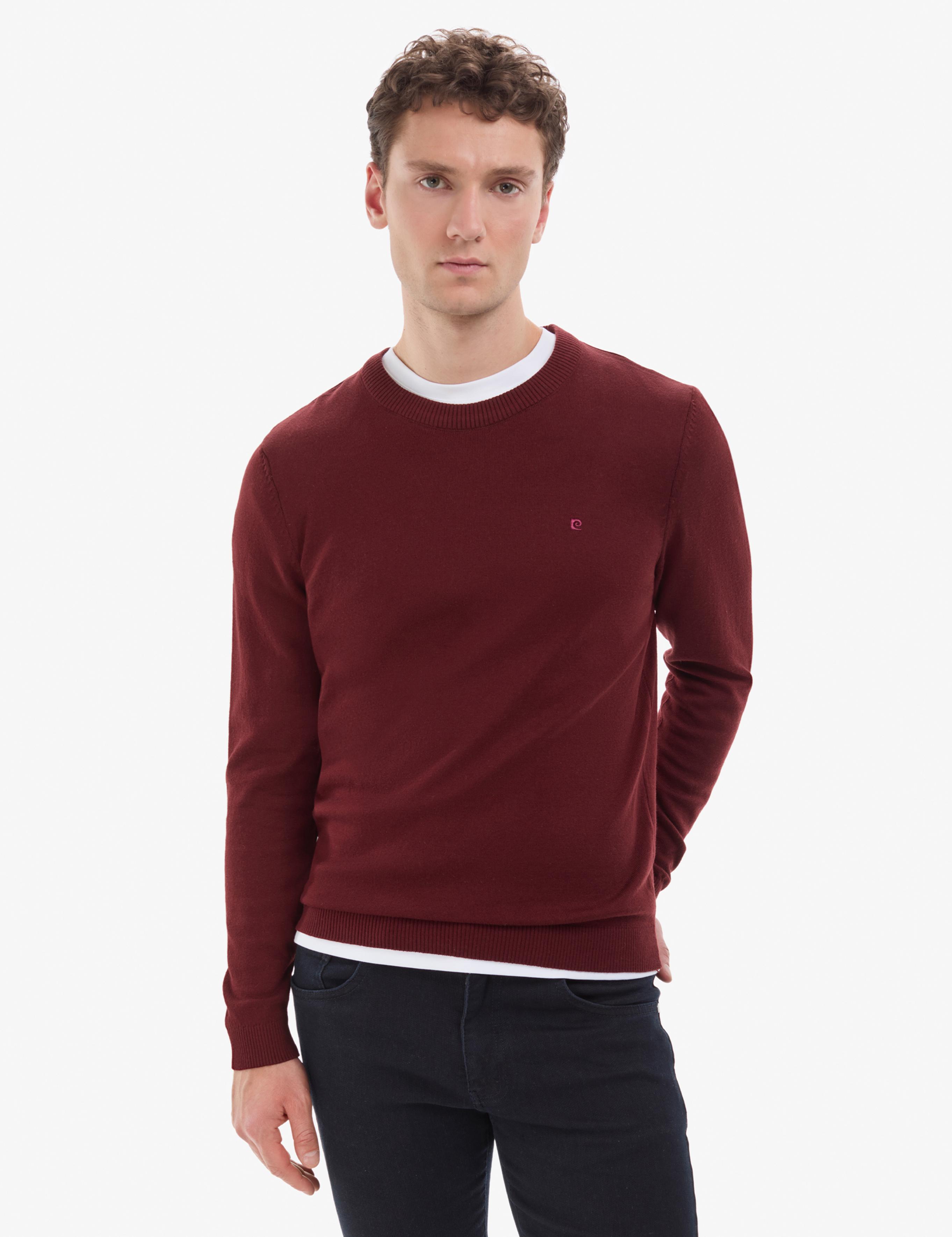 Bordo Slim Fit Bisiklet Yaka Basic Triko Kazak