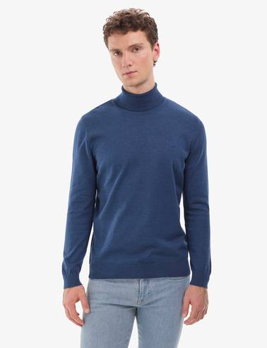 İndigo Melanj Slim Fit Balıkçı Yaka Basic Triko Kazak