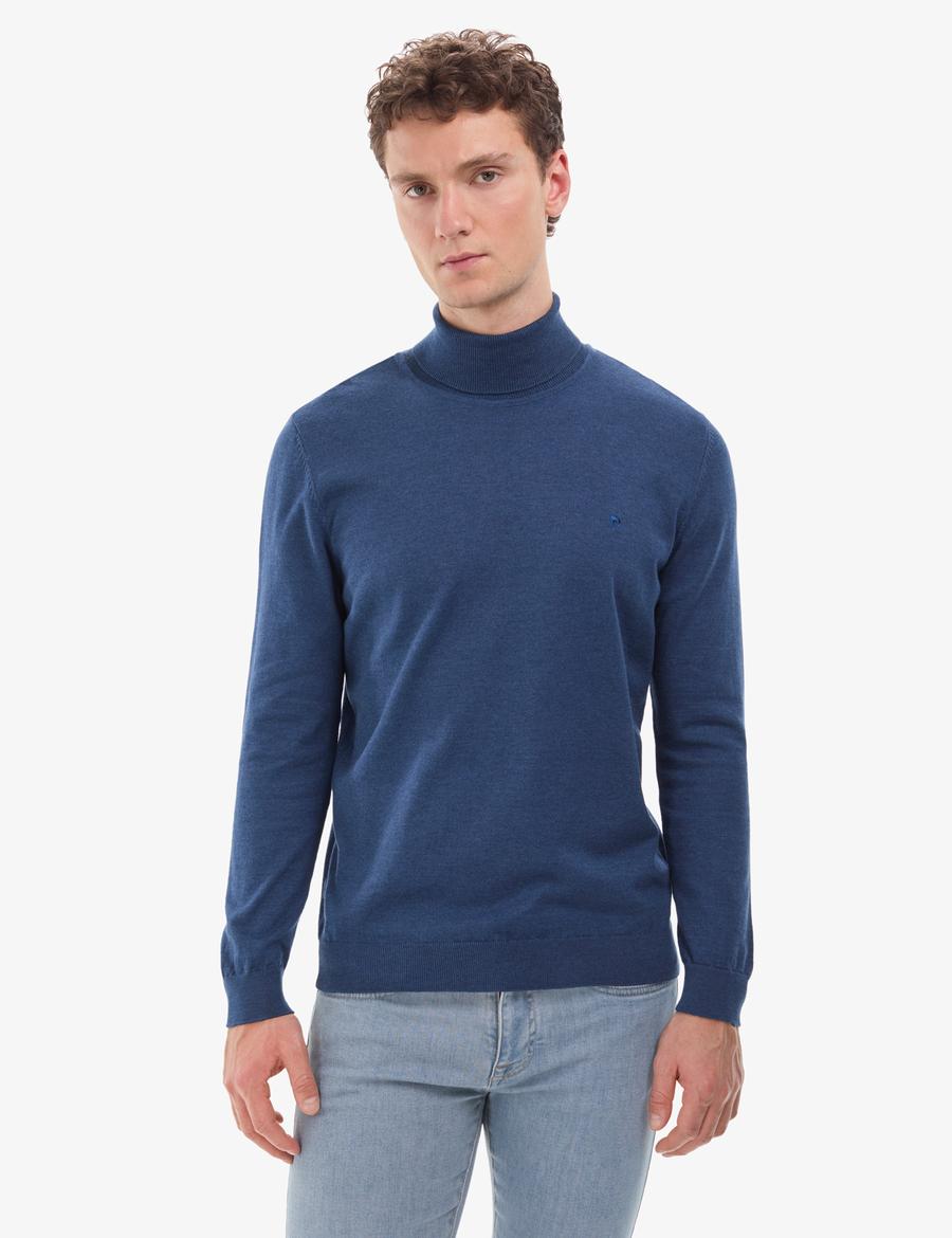 İndigo Melanj Slim Fit Balıkçı Yaka Basic Triko Kazak