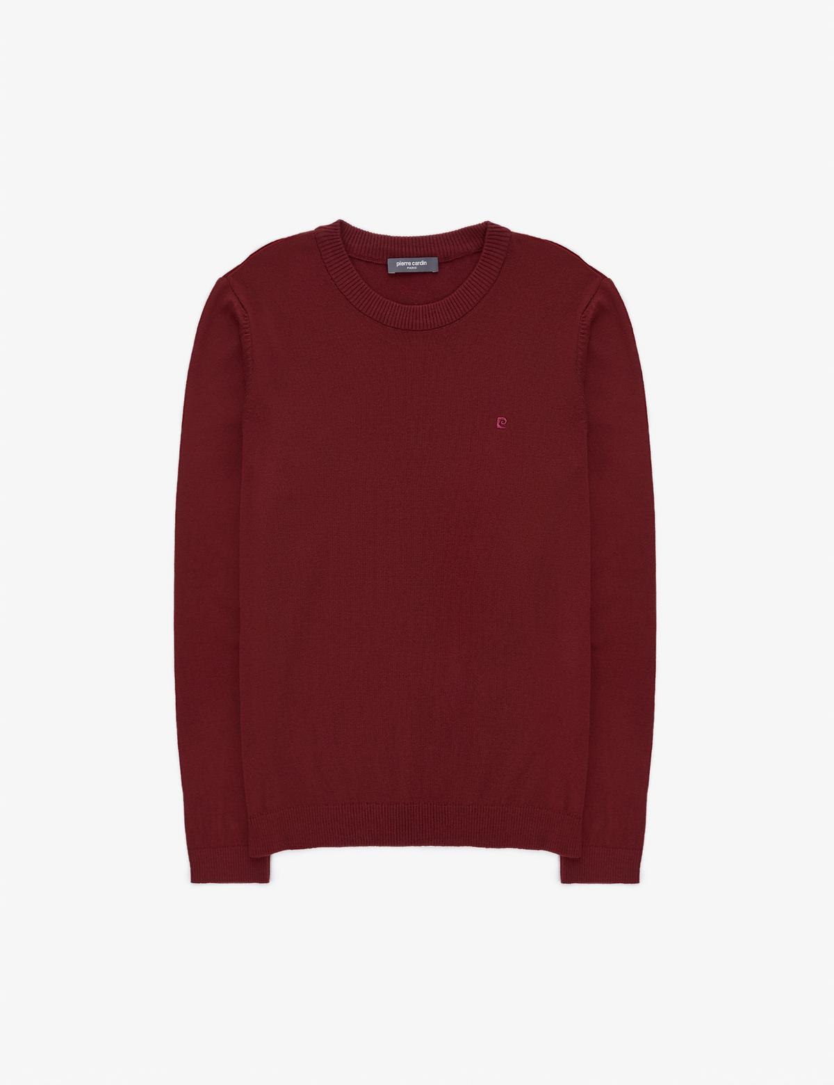 Bordo Slim Fit Bisiklet Yaka Basic Triko Kazak - 50314192135