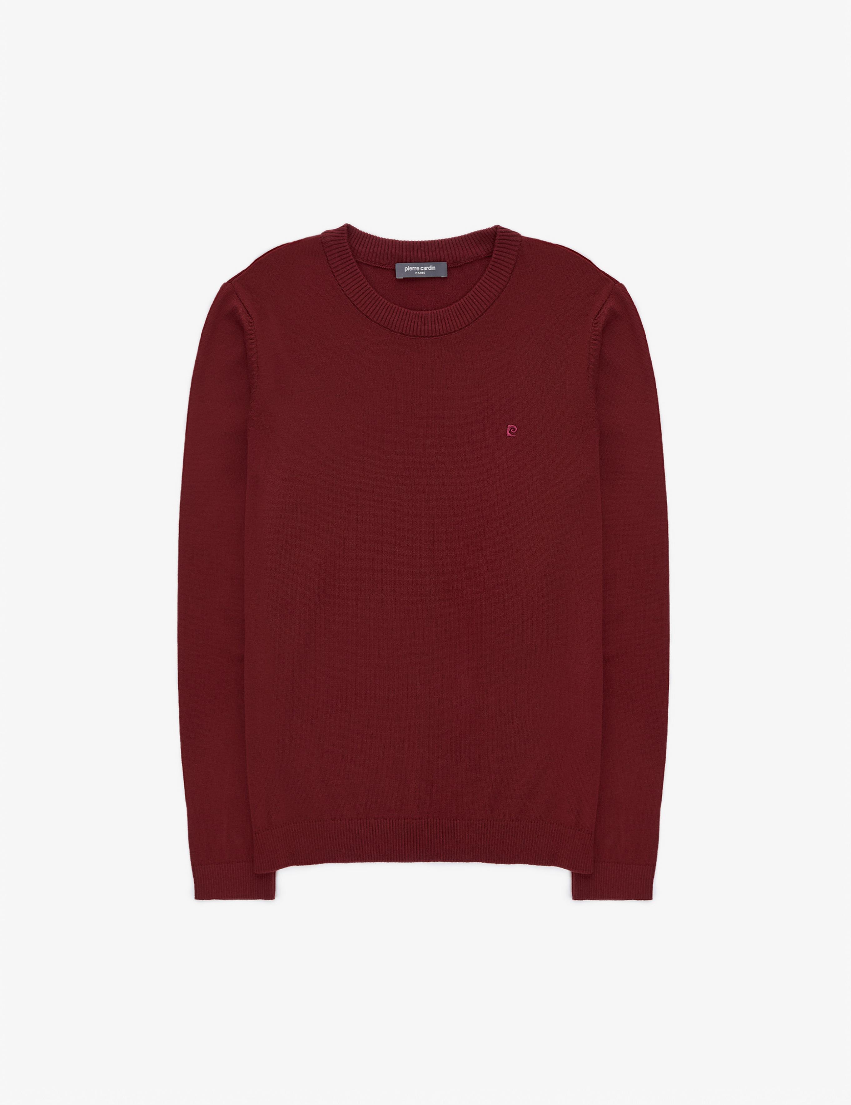 Bordo Slim Fit Bisiklet Yaka Basic Triko Kazak