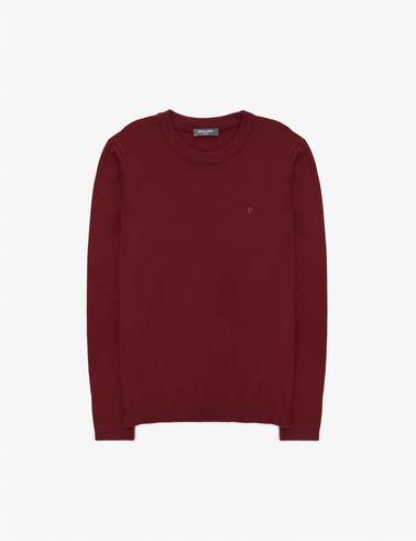 Bordo Slim Fit Bisiklet Yaka Basic Triko Kazak