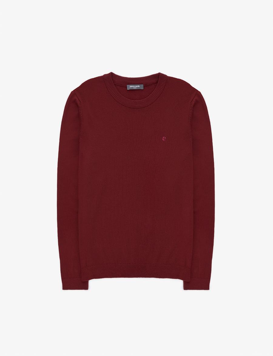 Bordo Slim Fit Bisiklet Yaka Basic Triko Kazak