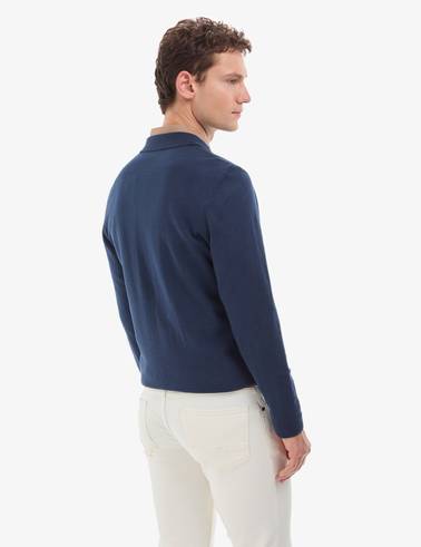 Açık Lacivert Slim Fit Polo Yaka Basic Triko Kazak