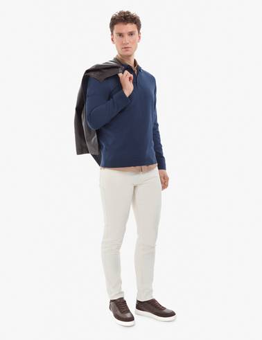 Açık Lacivert Slim Fit Polo Yaka Basic Triko Kazak