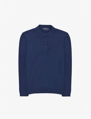 Açık Lacivert Slim Fit Polo Yaka Basic Triko Kazak