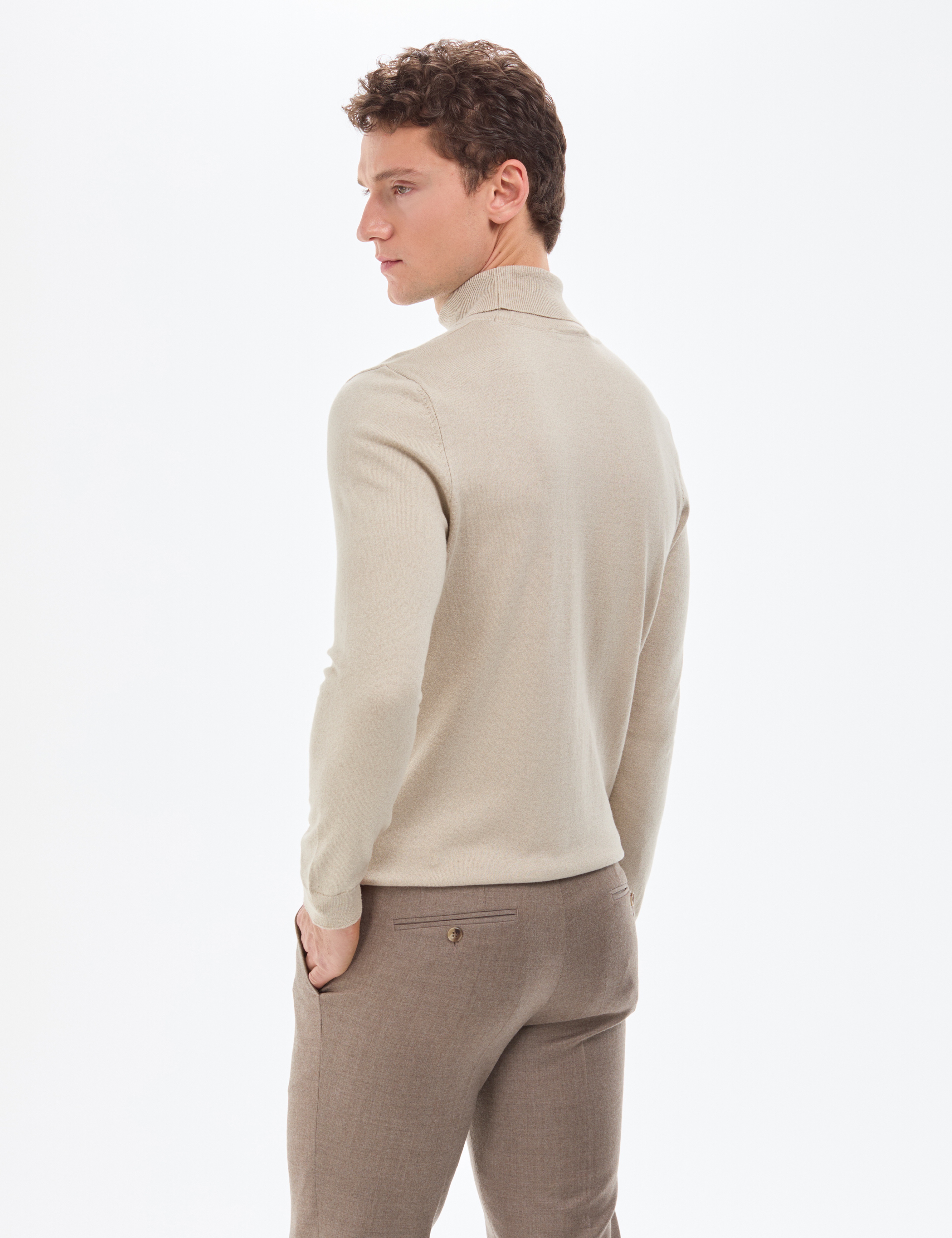 Kum Melanj Slim Fit Balıkçı Yaka Basic Triko Kazak - Image 6