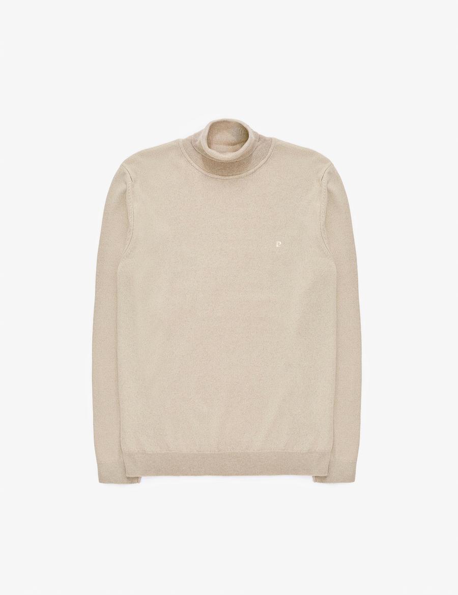 Kum Melanj Slim Fit Balıkçı Yaka Basic Triko Kazak