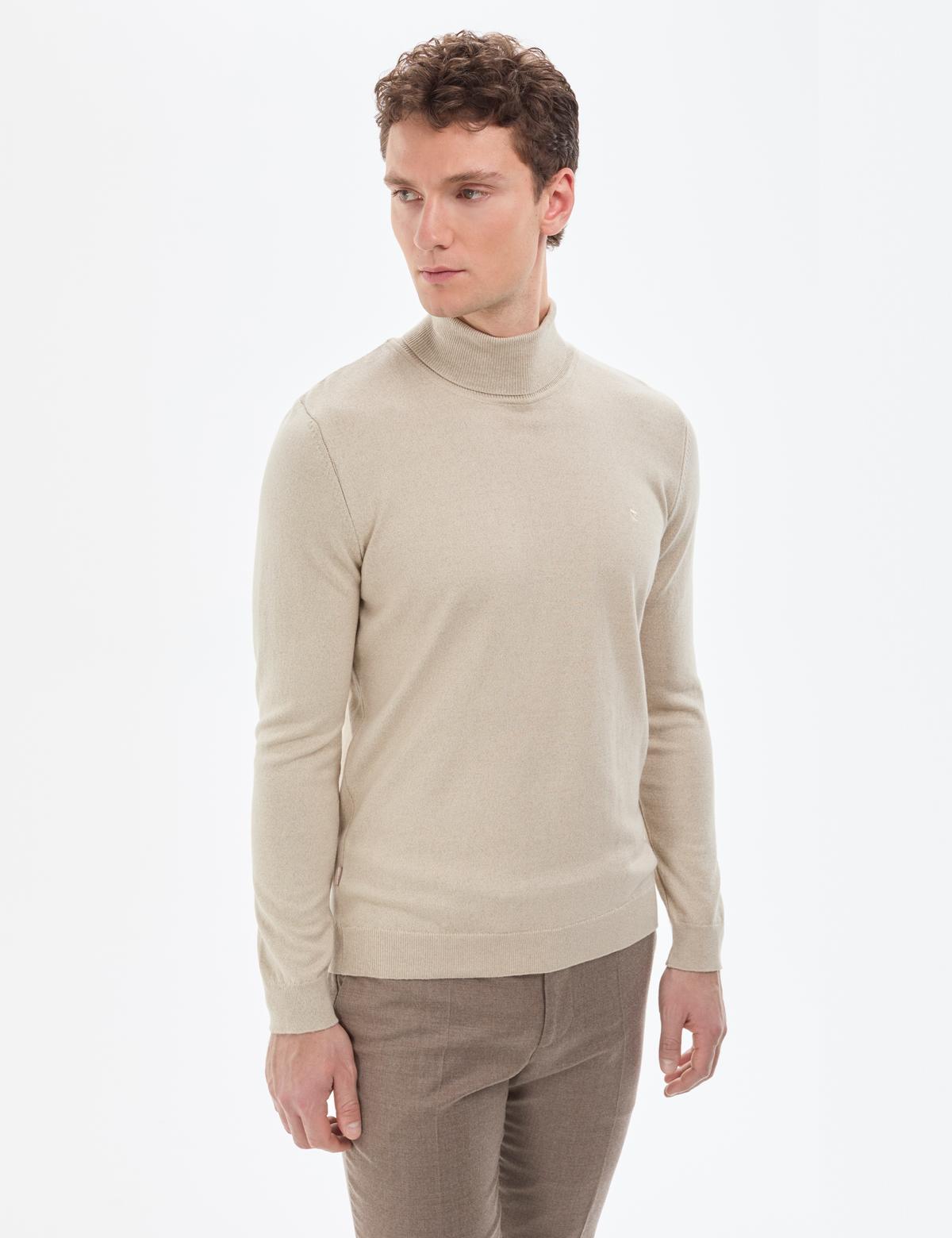 Kum Melanj Slim Fit Balıkçı Yaka Basic Triko Kazak - 50314202016