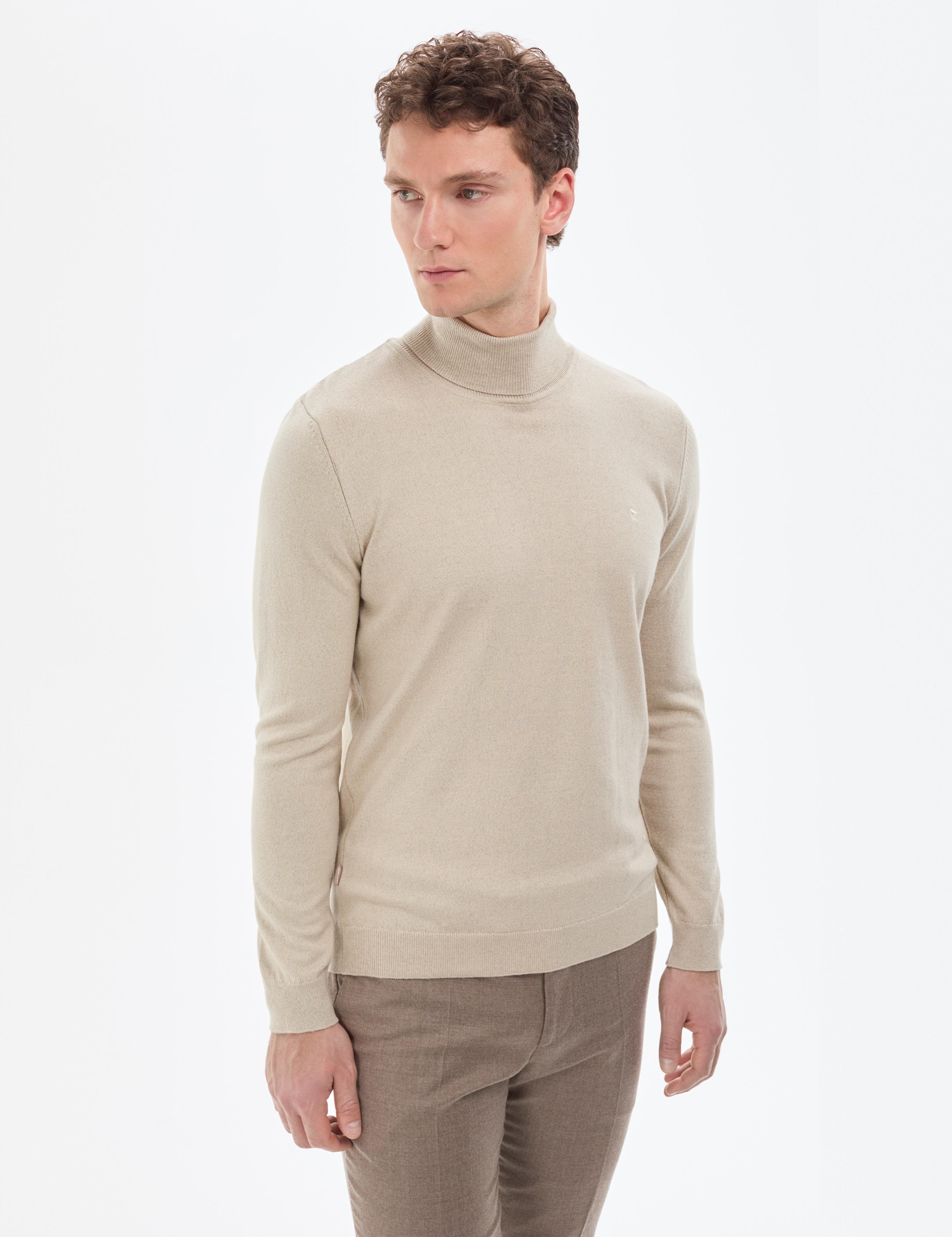 Kum Melanj Slim Fit Balıkçı Yaka Basic Triko Kazak