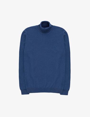 İndigo Melanj Slim Fit Balıkçı Yaka Basic Triko Kazak