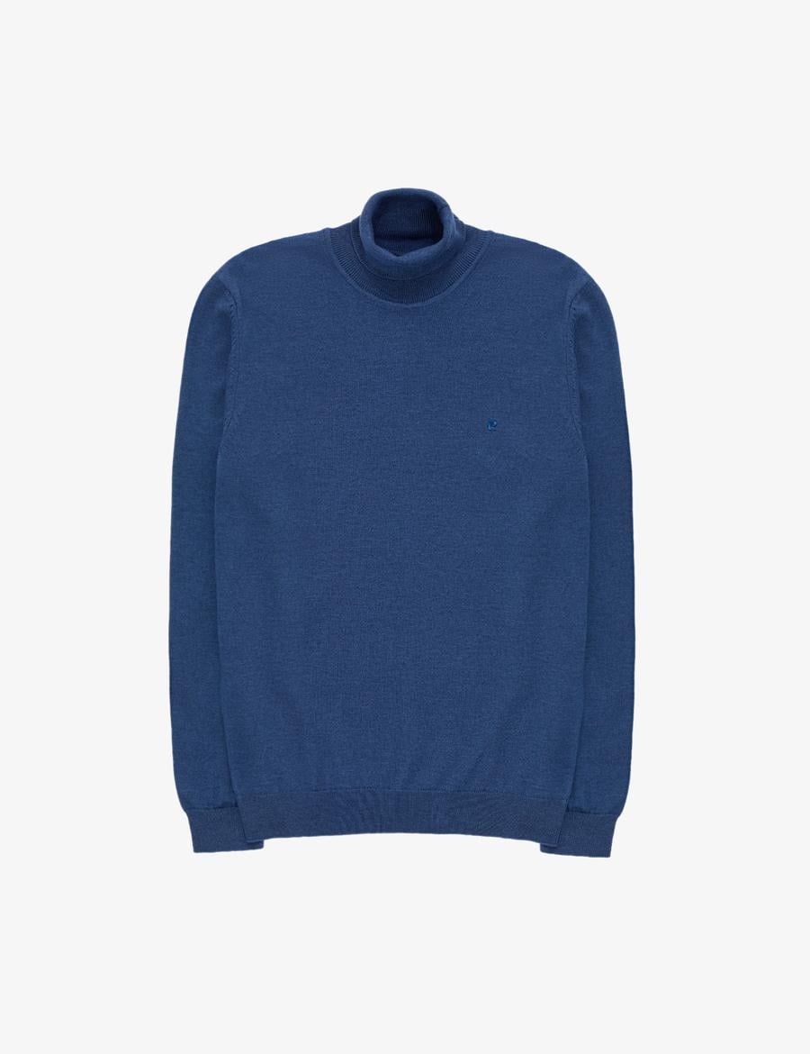 İndigo Melanj Slim Fit Balıkçı Yaka Basic Triko Kazak