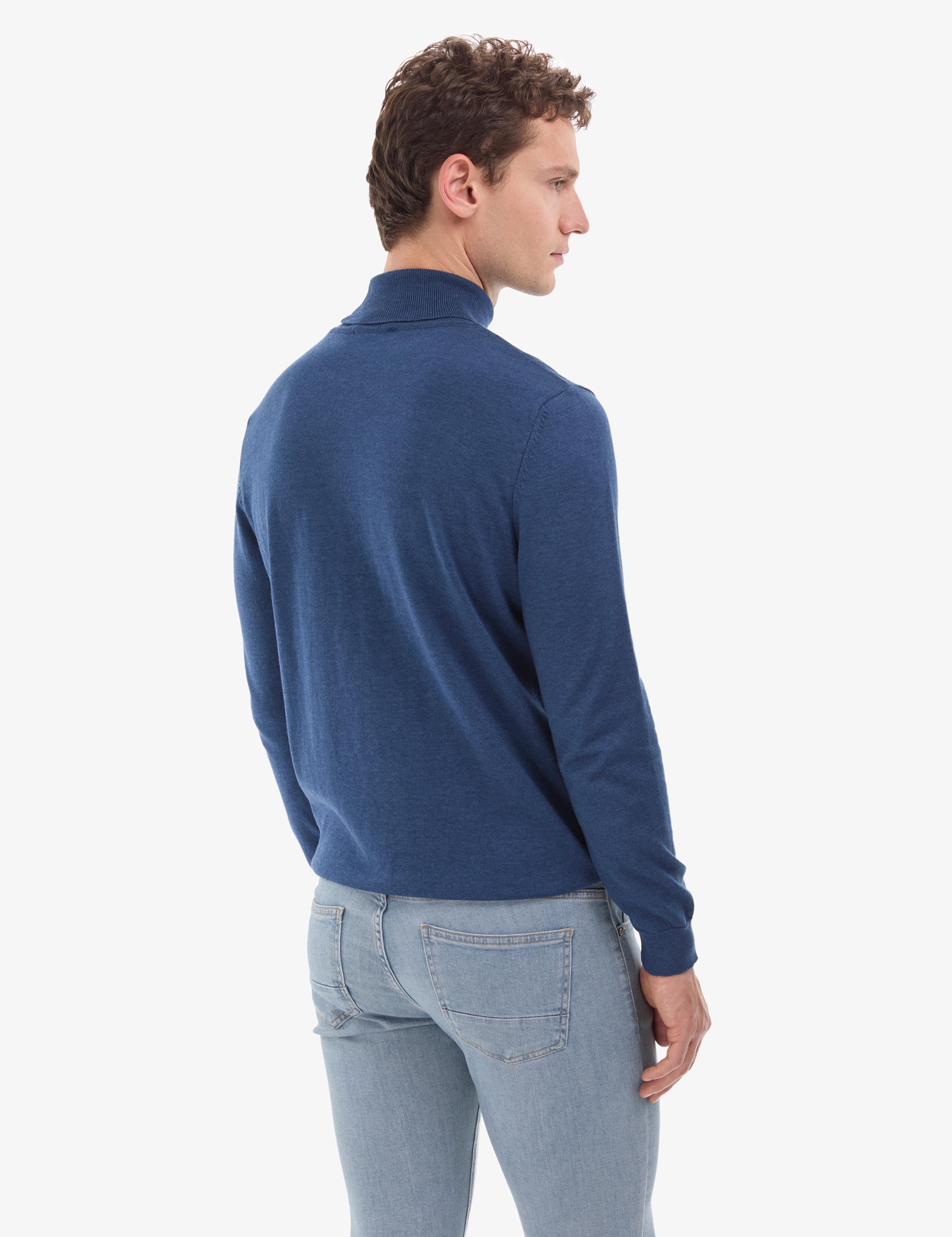 İndigo Melanj Slim Fit Balıkçı Yaka Basic Triko Kazak