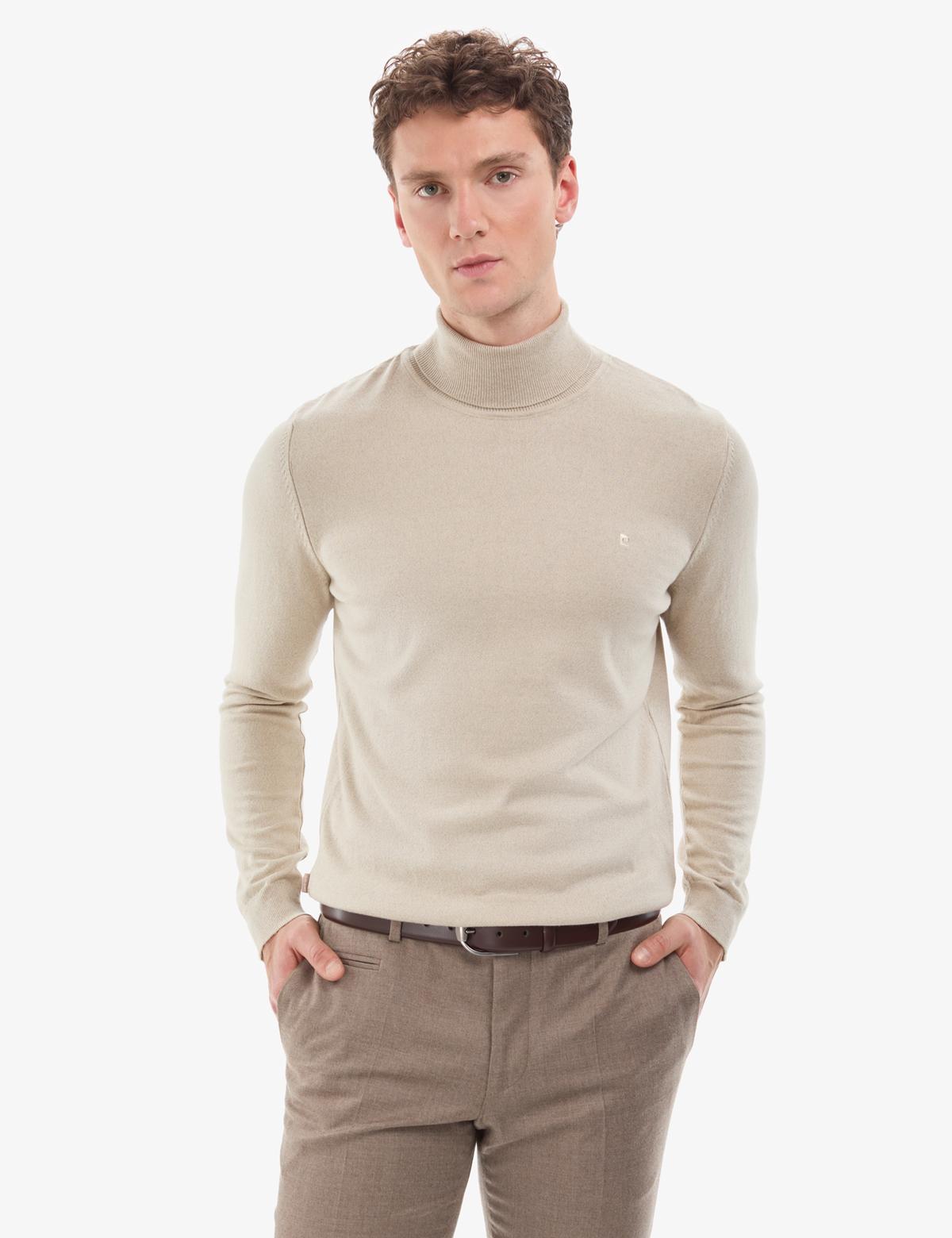 Kum Melanj Slim Fit Balıkçı Yaka Basic Triko Kazak - 50314202016