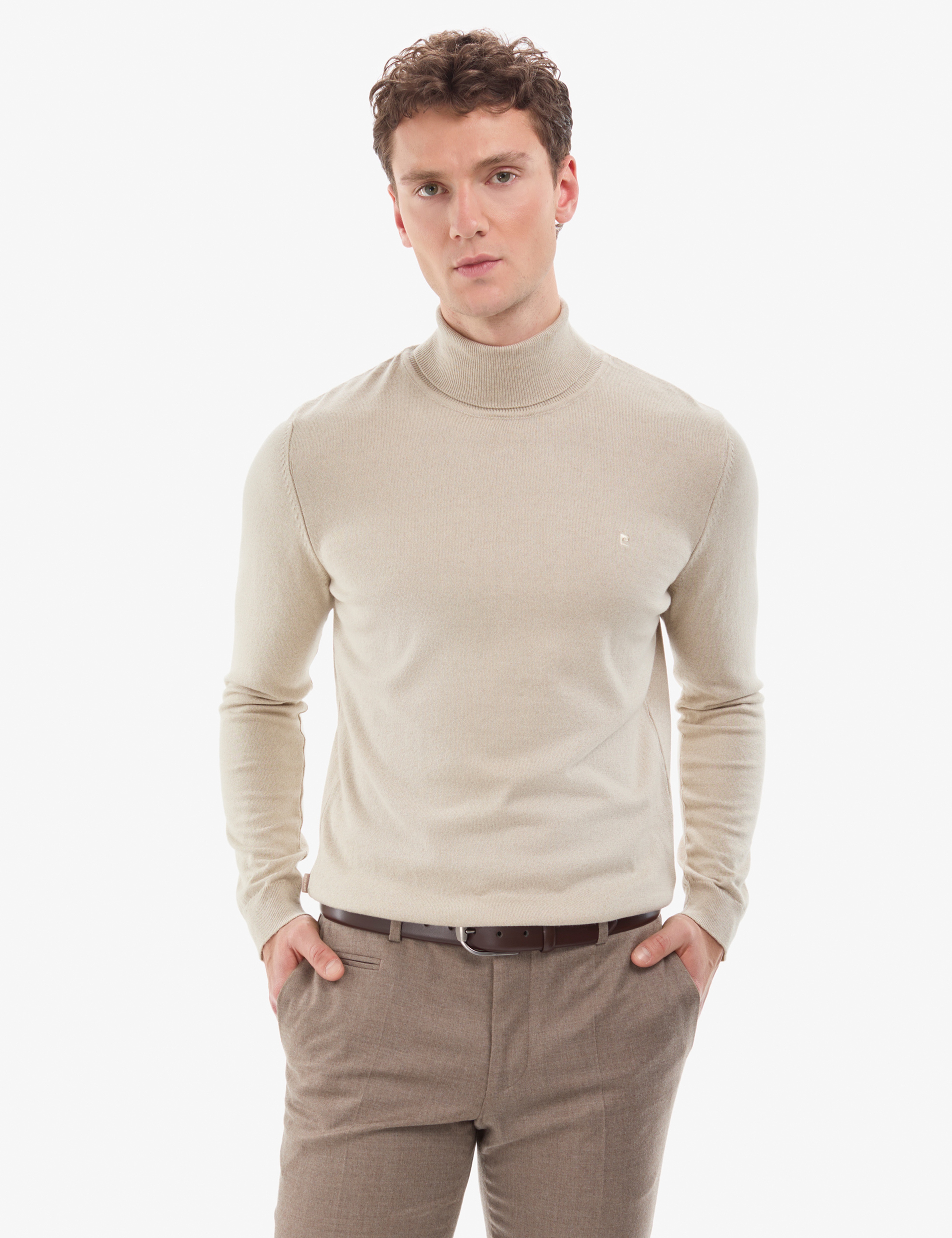 Kum Melanj Slim Fit Balıkçı Yaka Basic Triko Kazak - Image 2