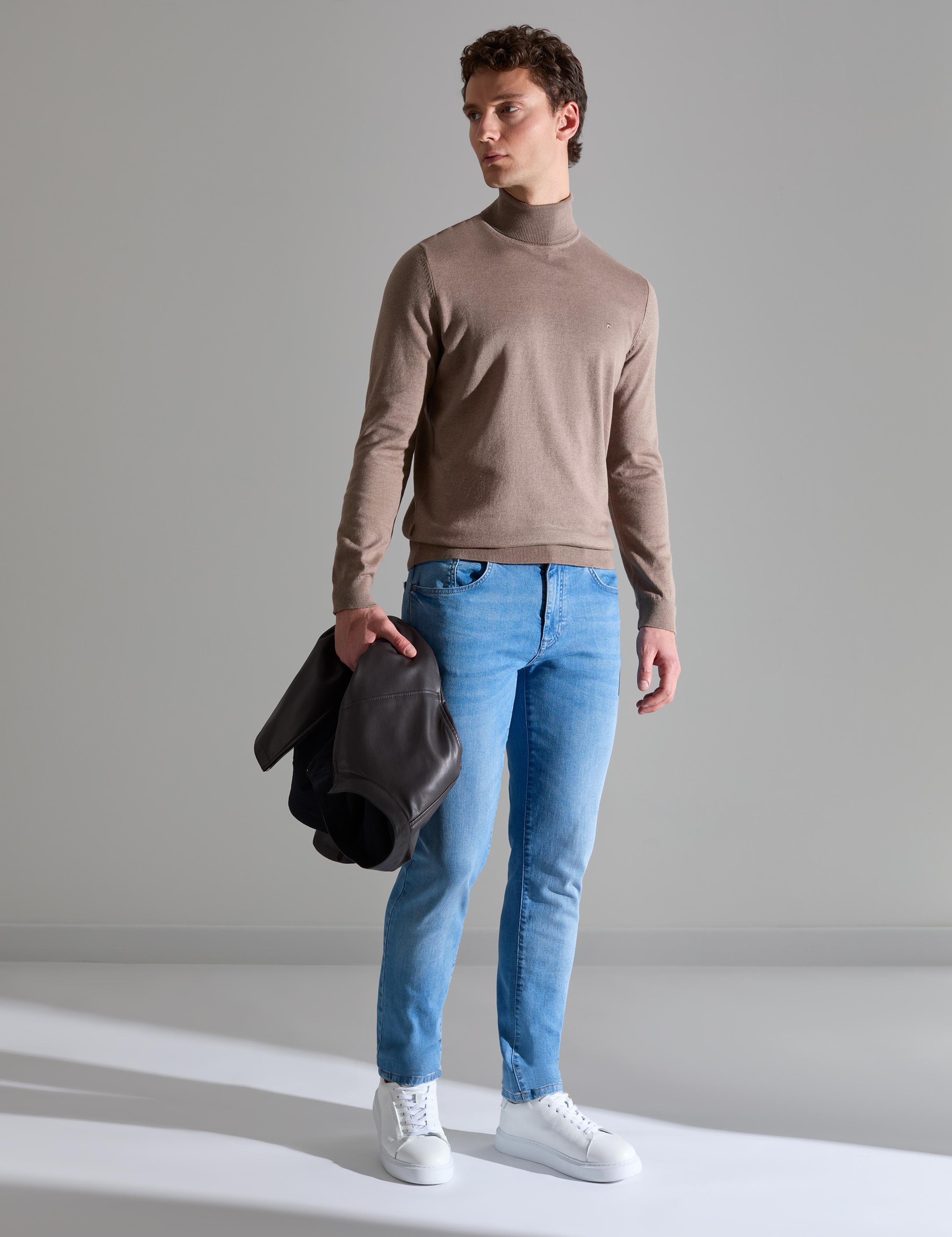 Vizon Melanj Slim Fit Balıkçı Yaka Basic Triko Kazak