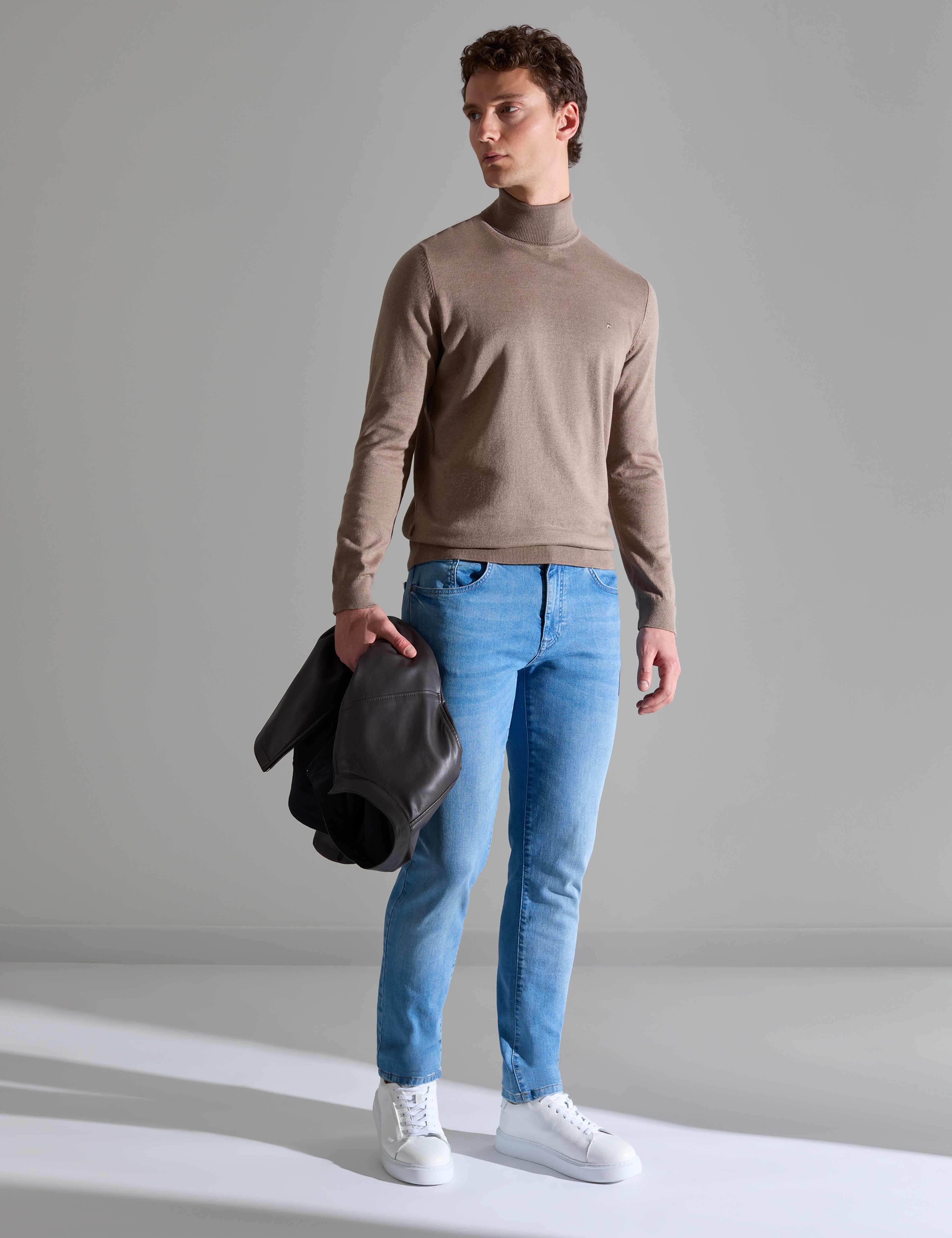 Vizon Melanj Slim Fit Balıkçı Yaka Basic Triko Kazak - Image 1