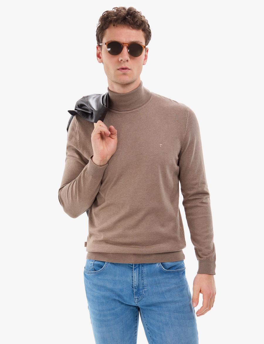 Vizon Melanj Slim Fit Balıkçı Yaka Basic Triko Kazak