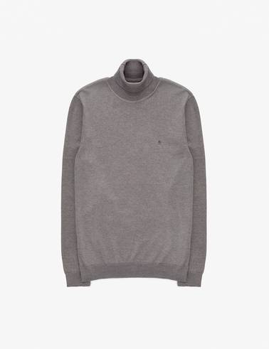 Gri Melanj Slim Fit Balıkçı Yaka Basic Triko Kazak