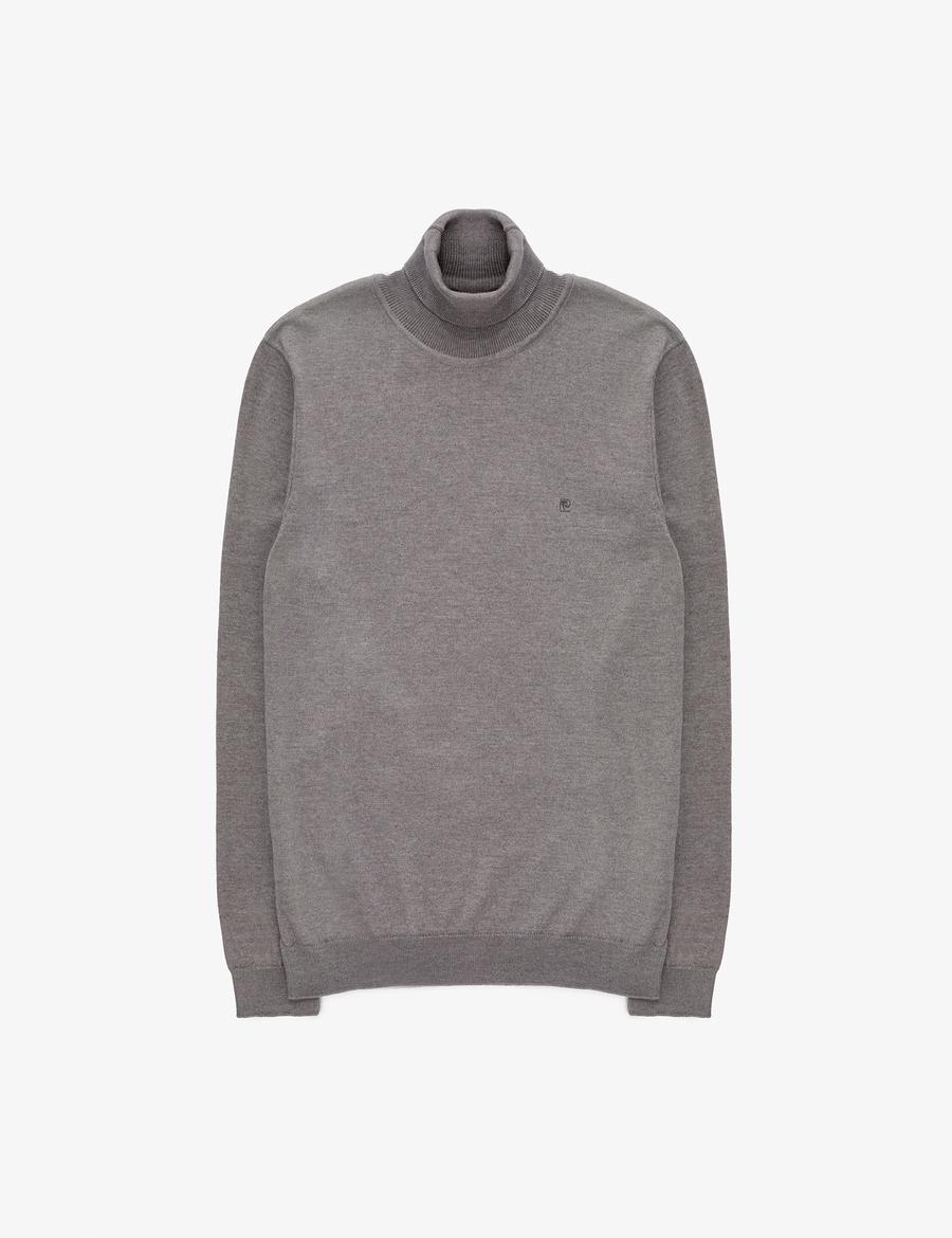 Gri Melanj Slim Fit Balıkçı Yaka Basic Triko Kazak