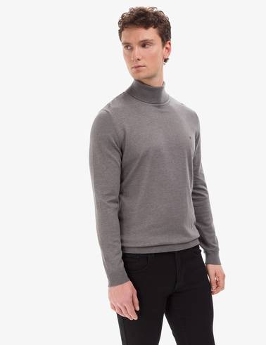 Gri Melanj Slim Fit Balıkçı Yaka Basic Triko Kazak