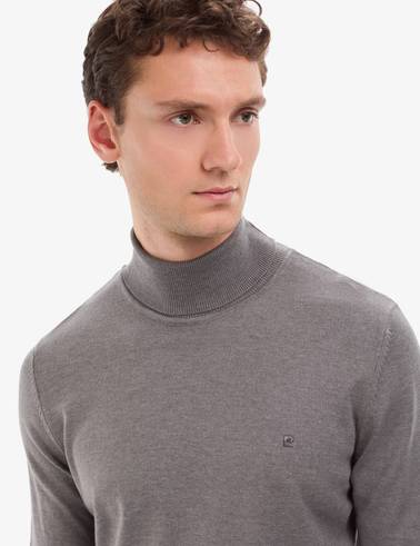 Gri Melanj Slim Fit Balıkçı Yaka Basic Triko Kazak