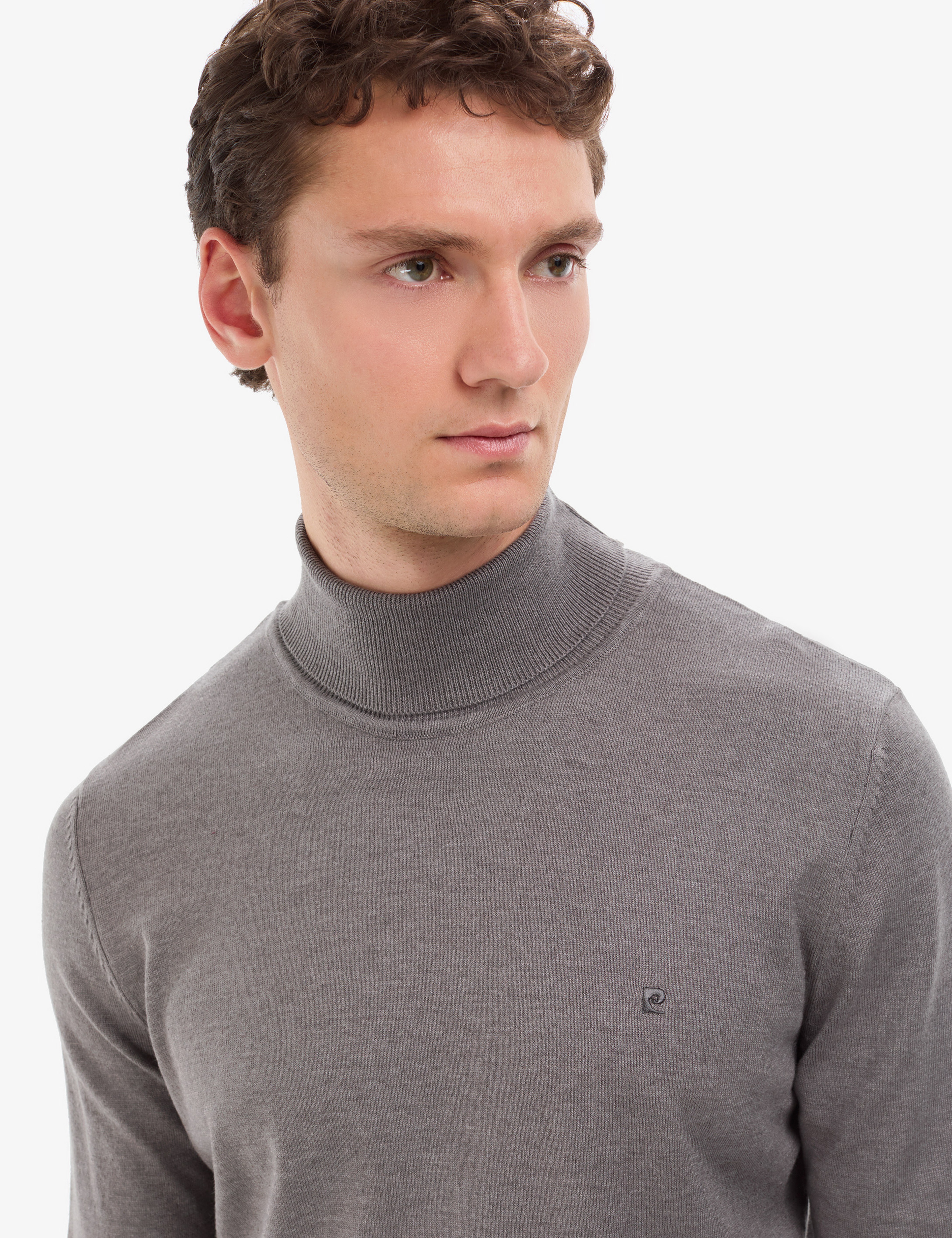 Gri Melanj Slim Fit Balıkçı Yaka Basic Triko Kazak - Image 3