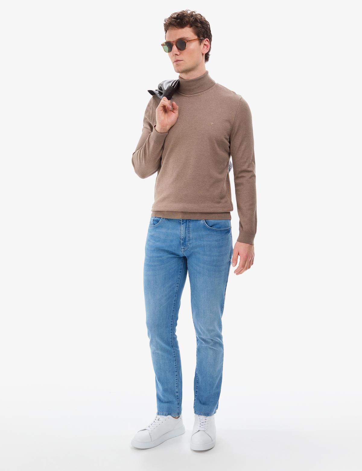 Vizon Melanj Slim Fit Balıkçı Yaka Basic Triko Kazak - 50314202125