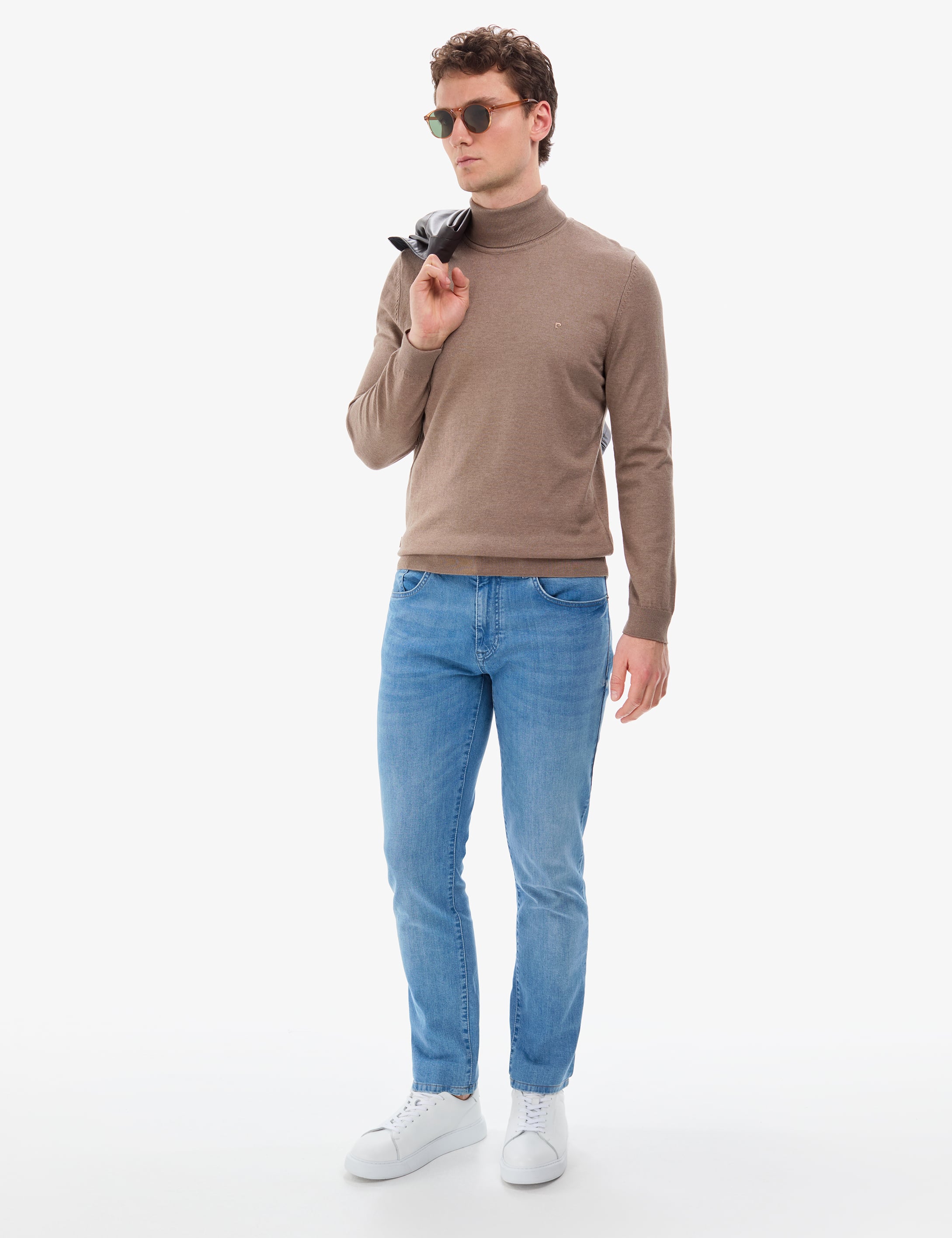 Vizon Melanj Slim Fit Balıkçı Yaka Basic Triko Kazak