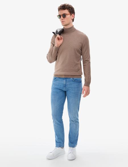 Vizon Melanj Slim Fit Balıkçı Yaka Basic Triko Kazak - 50314202125