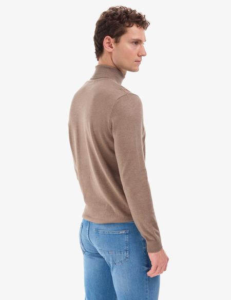 Vizon Melanj Slim Fit Balıkçı Yaka Basic Triko Kazak - 50314202125