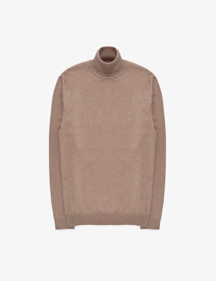 Vizon Melanj Slim Fit Balıkçı Yaka Basic Triko Kazak