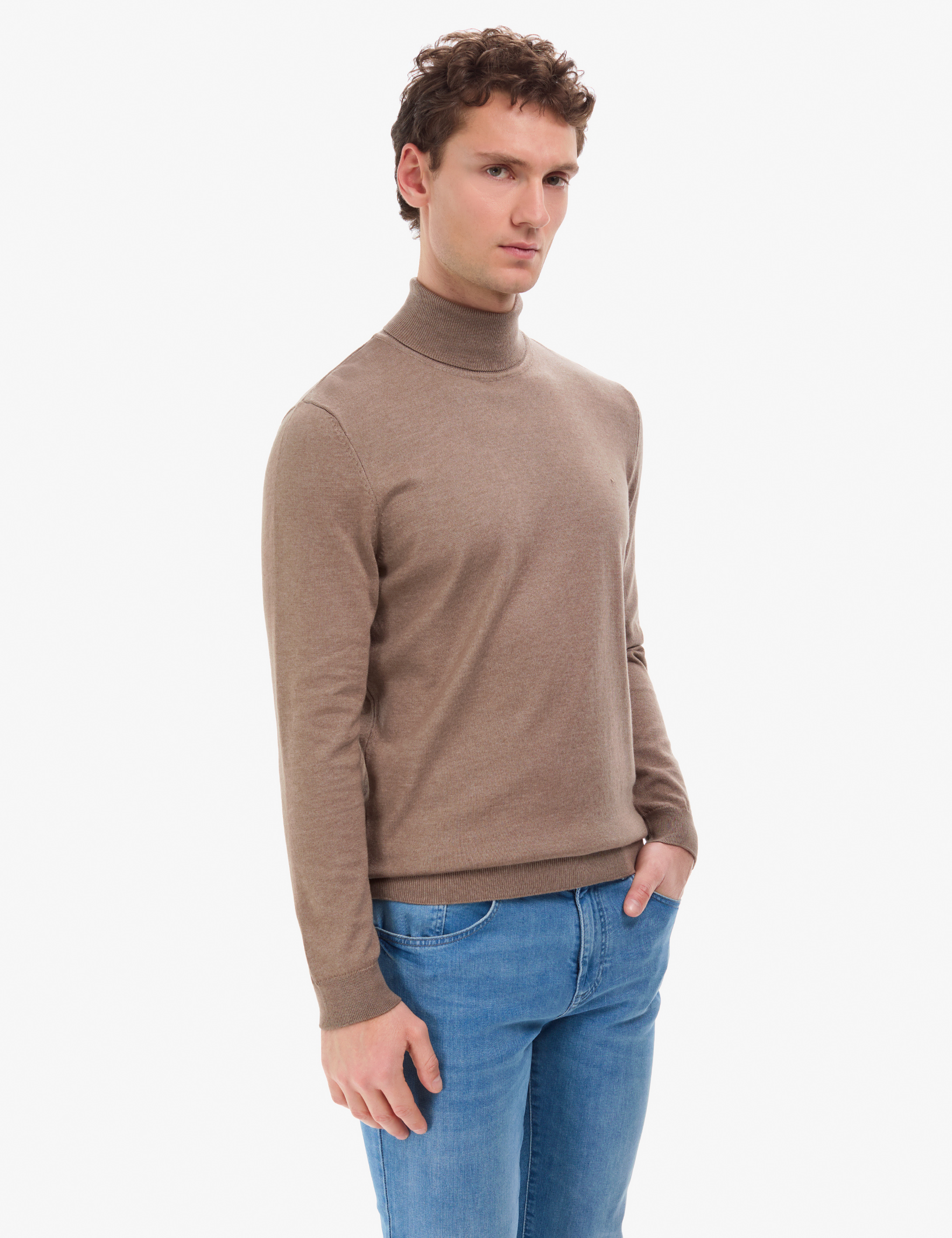 Vizon Melanj Slim Fit Balıkçı Yaka Basic Triko Kazak - Image 4