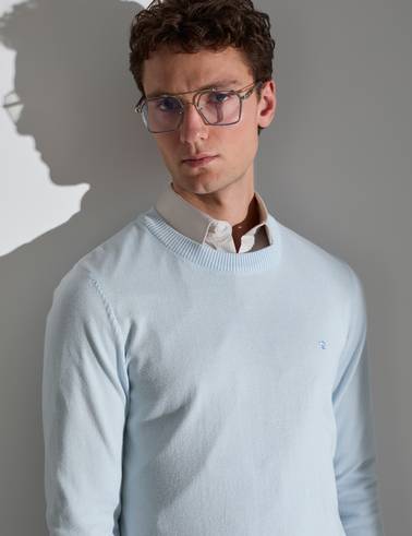 Açık Mavi Slim Fit Bisiklet Yaka Basic Triko Kazak