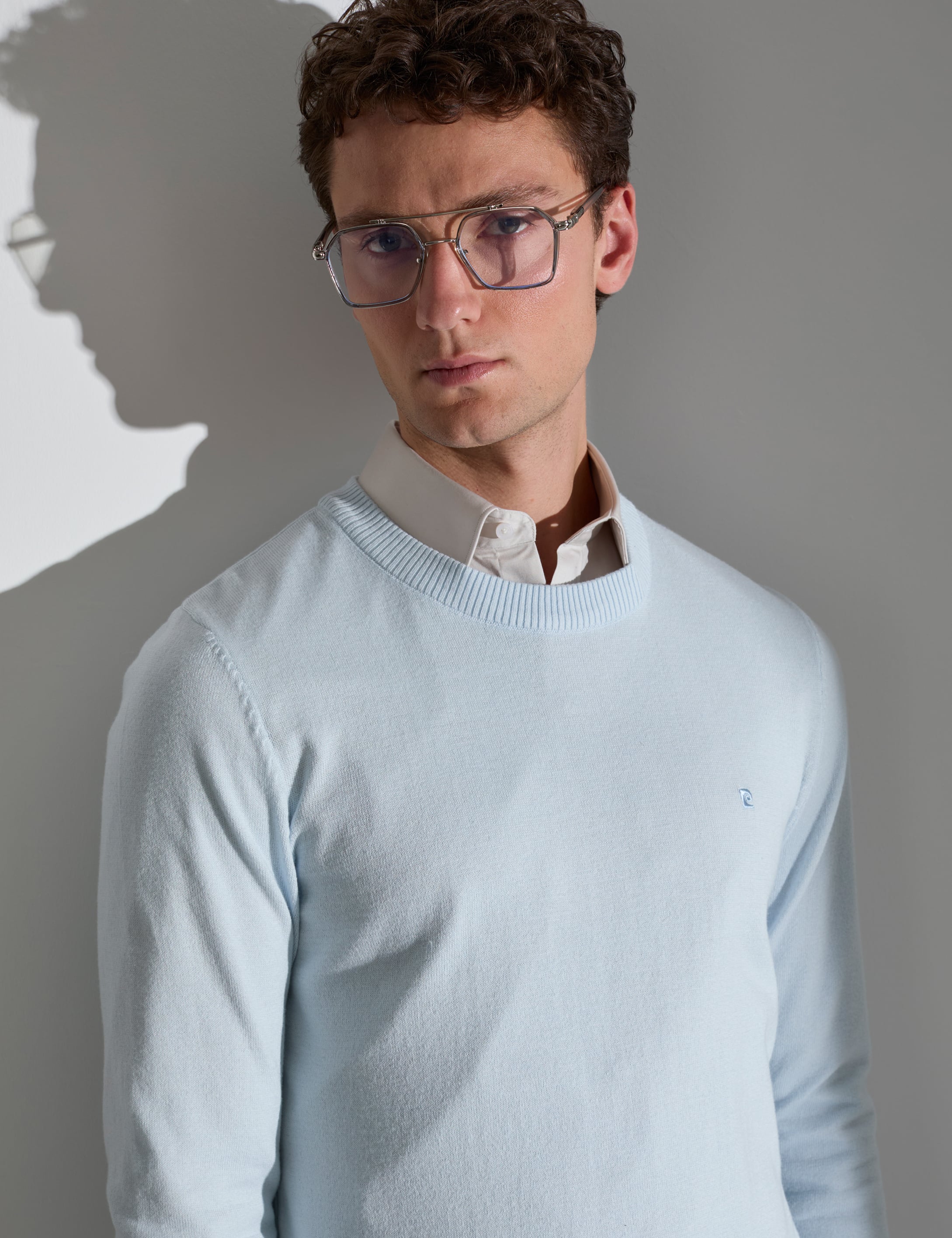 Açık Mavi Slim Fit Bisiklet Yaka Basic Triko Kazak