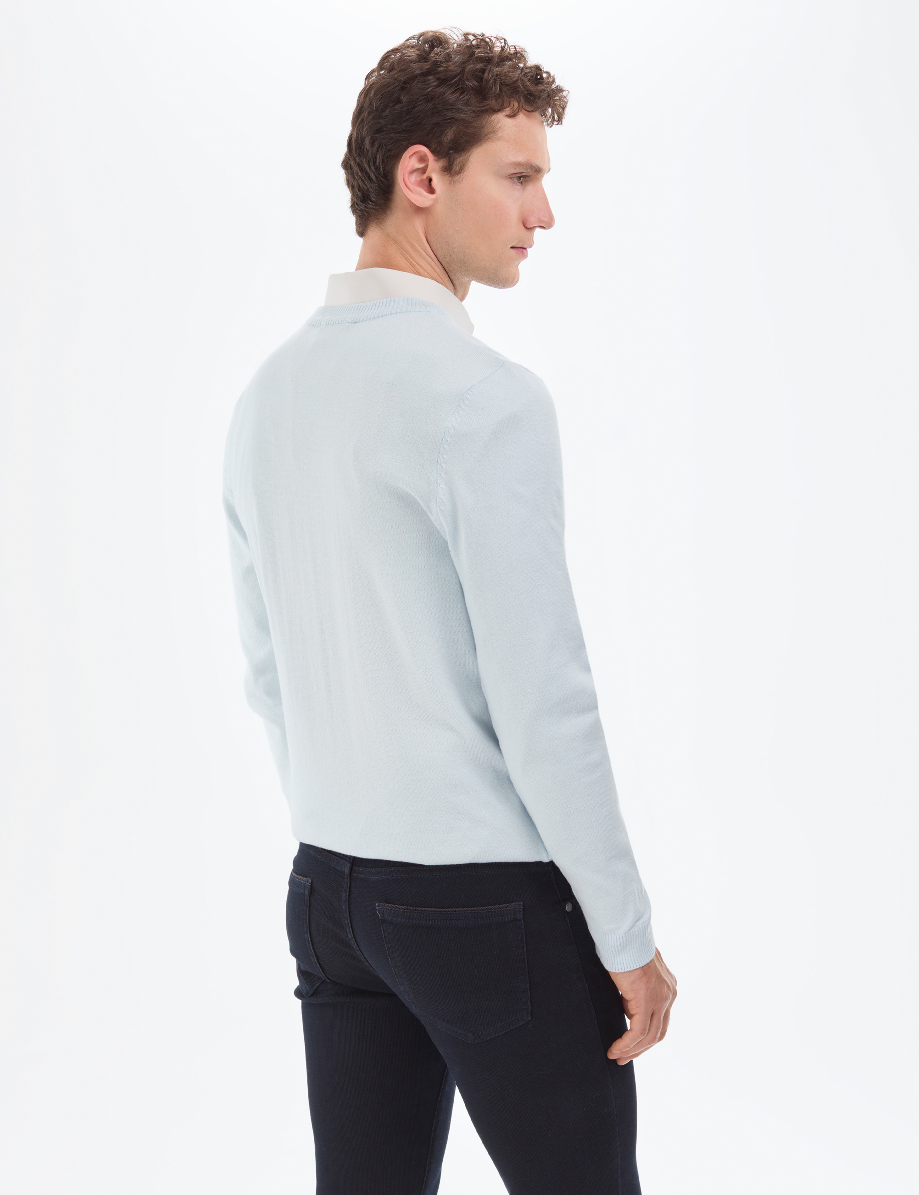 Açık Mavi Slim Fit Bisiklet Yaka Basic Triko Kazak - Image 6