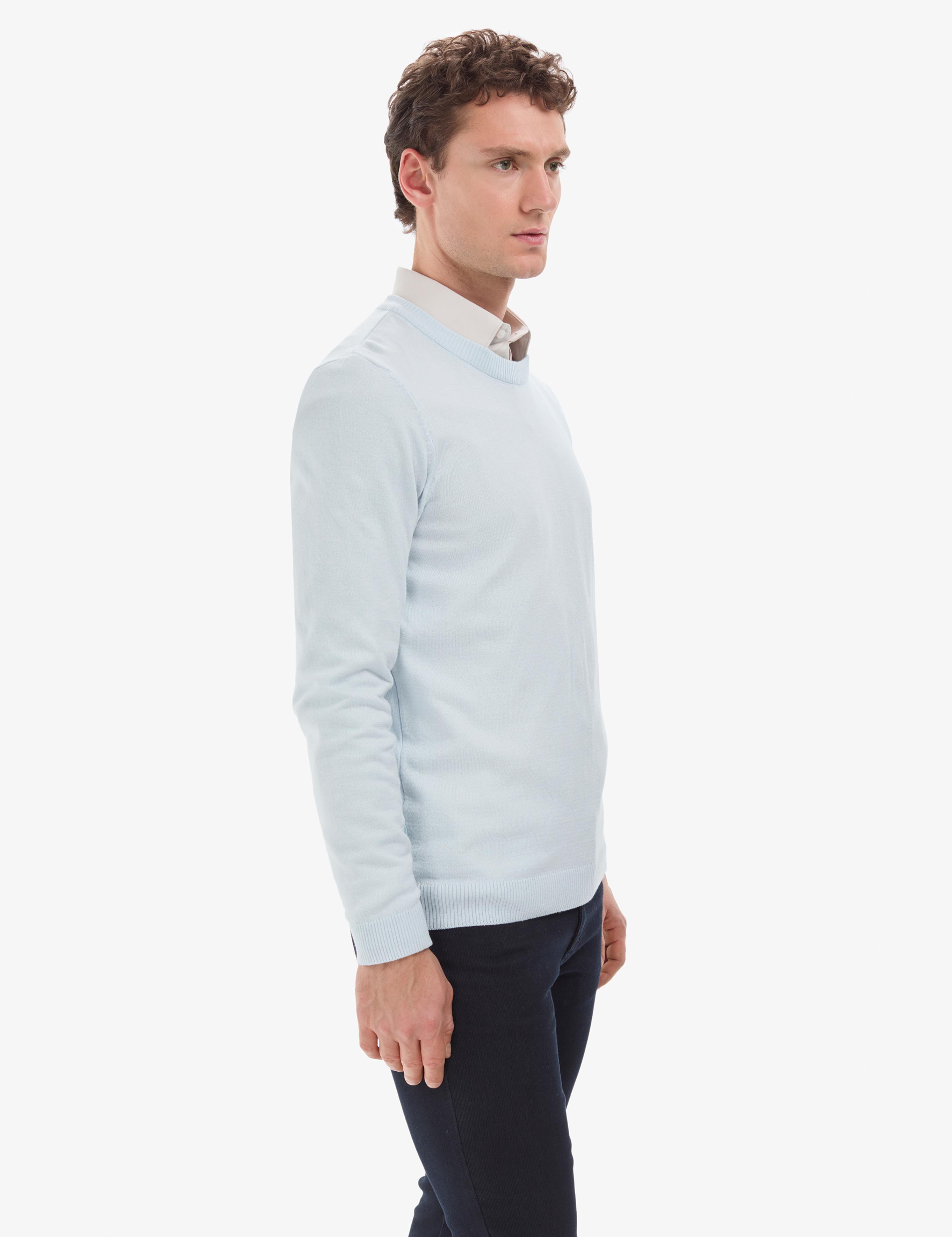 Açık Mavi Slim Fit Bisiklet Yaka Basic Triko Kazak