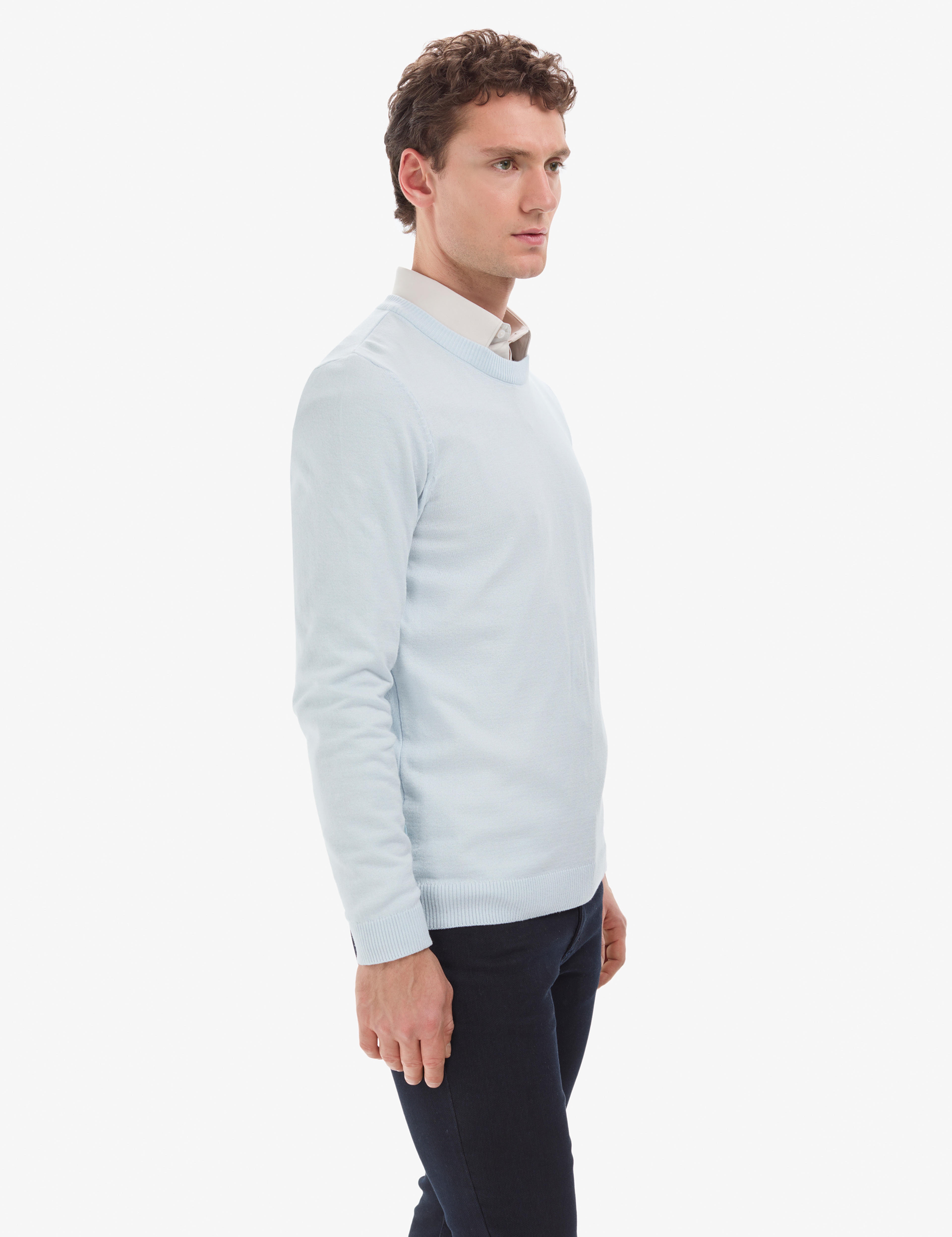 Açık Mavi Slim Fit Bisiklet Yaka Basic Triko Kazak - Image 4