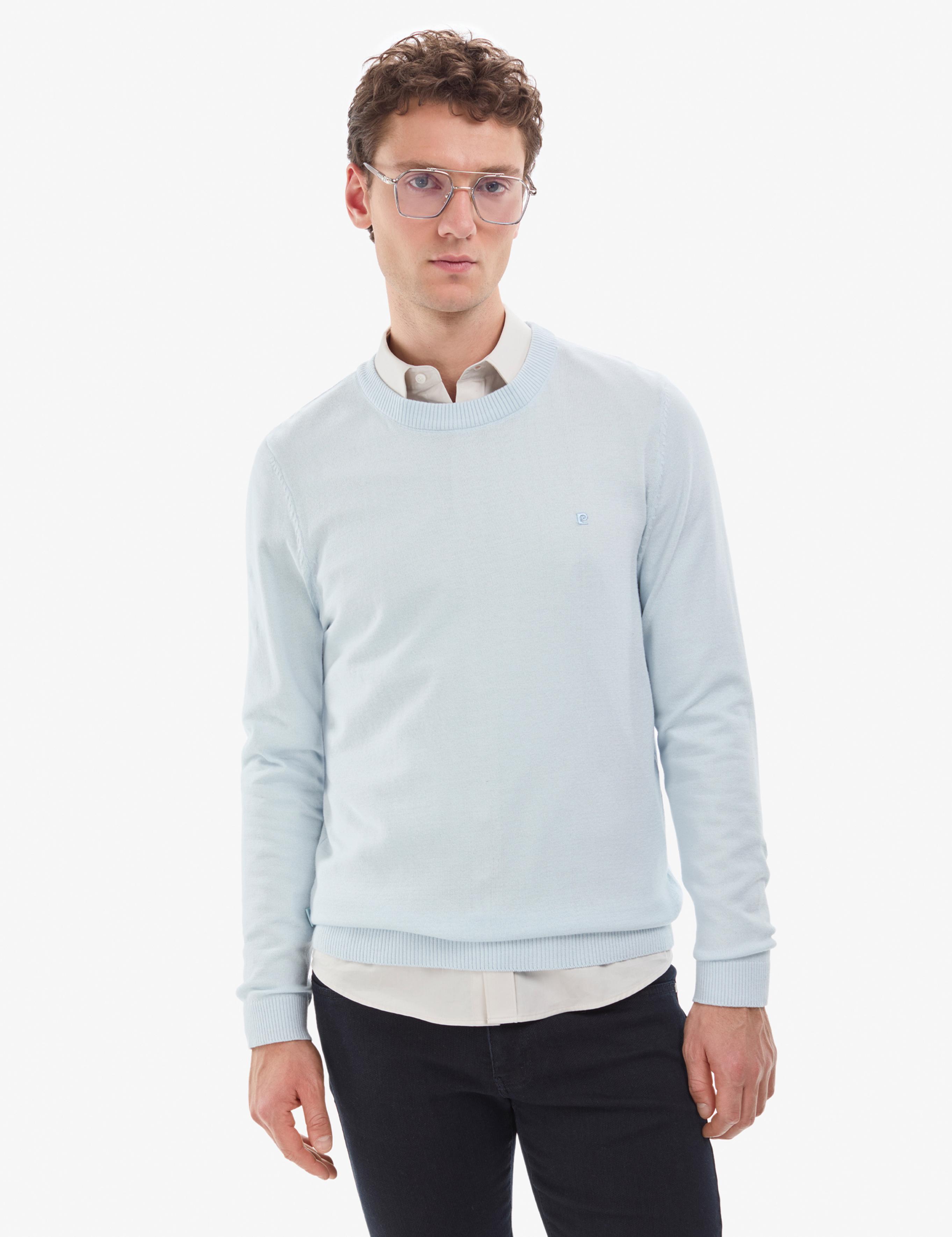 Açık Mavi Slim Fit Bisiklet Yaka Basic Triko Kazak