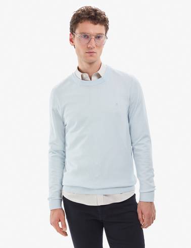 Açık Mavi Slim Fit Bisiklet Yaka Basic Triko Kazak