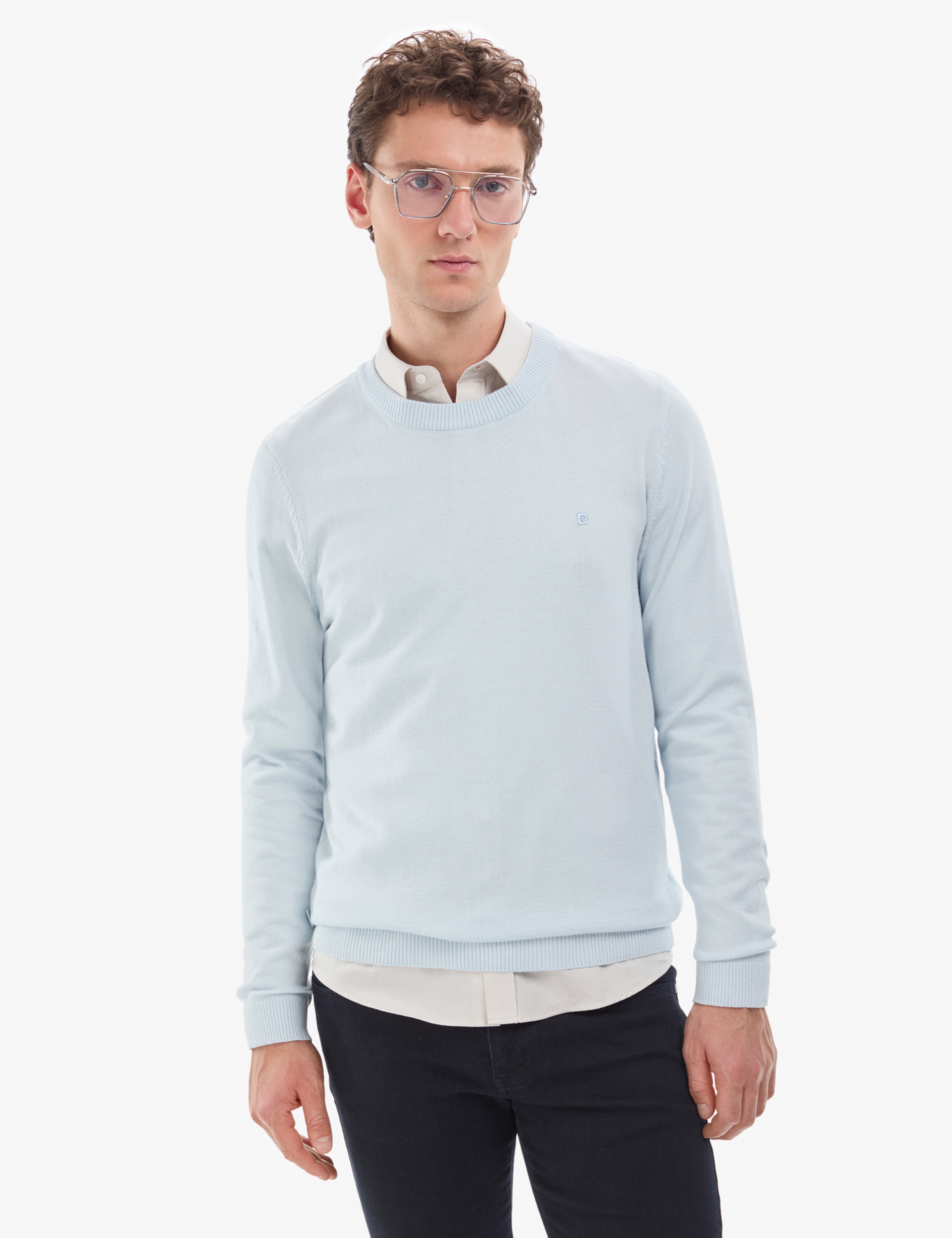 Açık Mavi Slim Fit Bisiklet Yaka Basic Triko Kazak