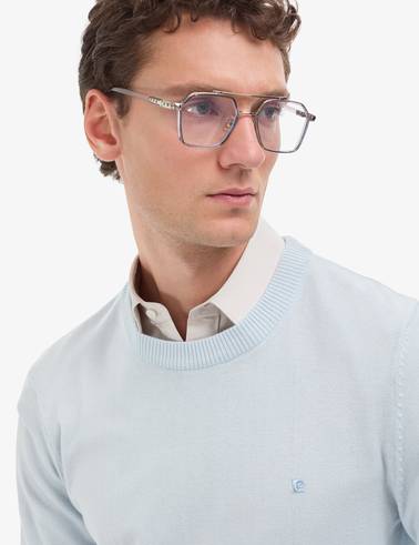 Açık Mavi Slim Fit Bisiklet Yaka Basic Triko Kazak