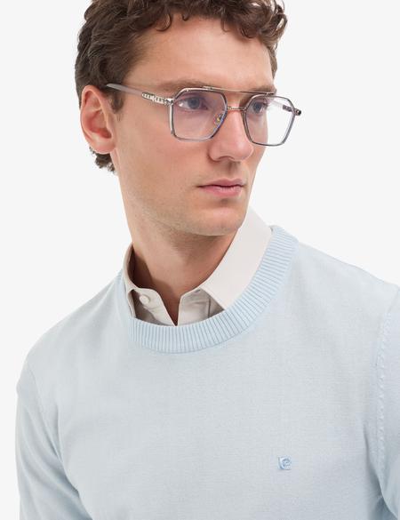 Açık Mavi Slim Fit Bisiklet Yaka Basic Triko Kazak - 50314192115