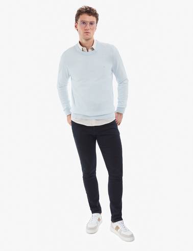 Açık Mavi Slim Fit Bisiklet Yaka Basic Triko Kazak