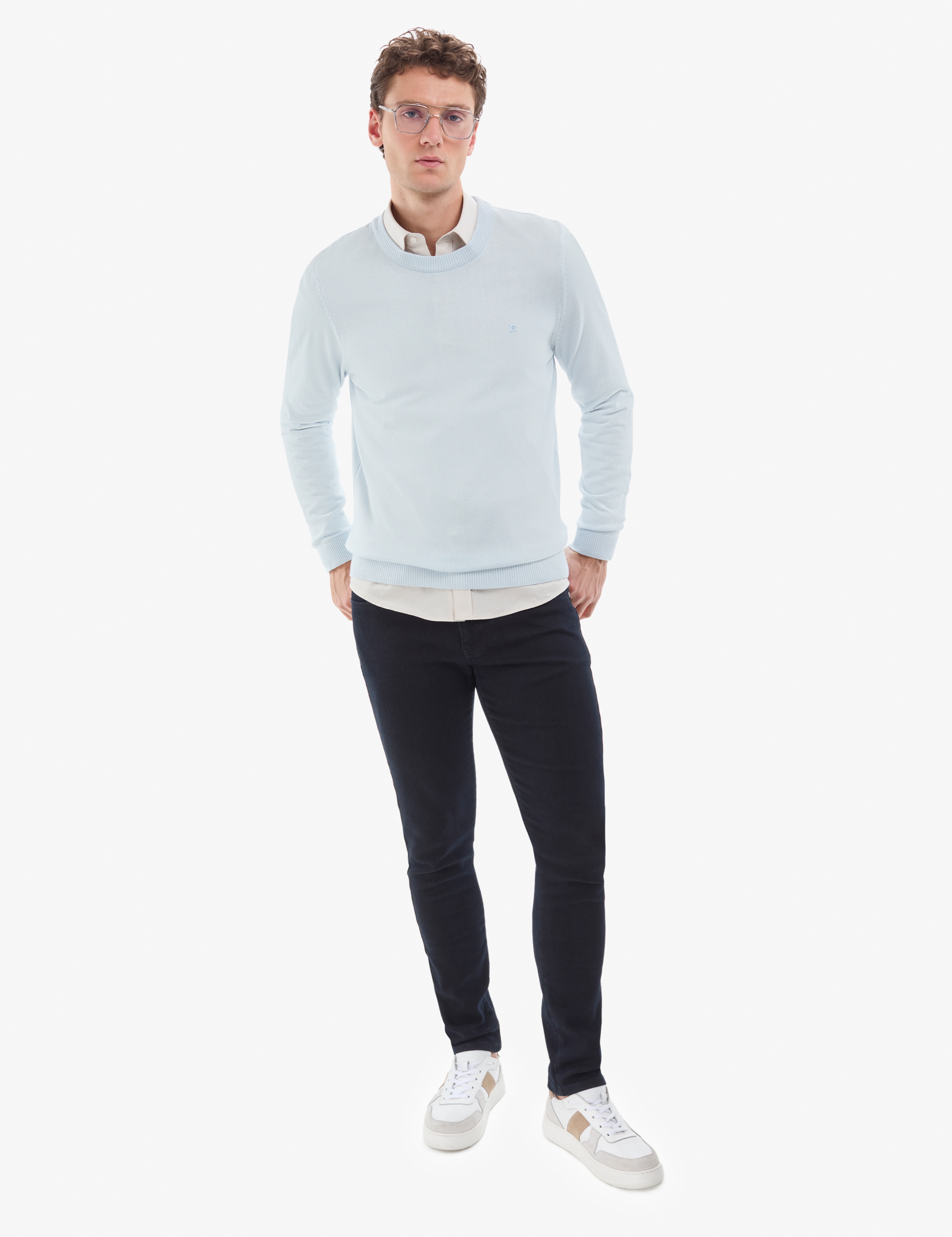 Açık Mavi Slim Fit Bisiklet Yaka Basic Triko Kazak - Image 5