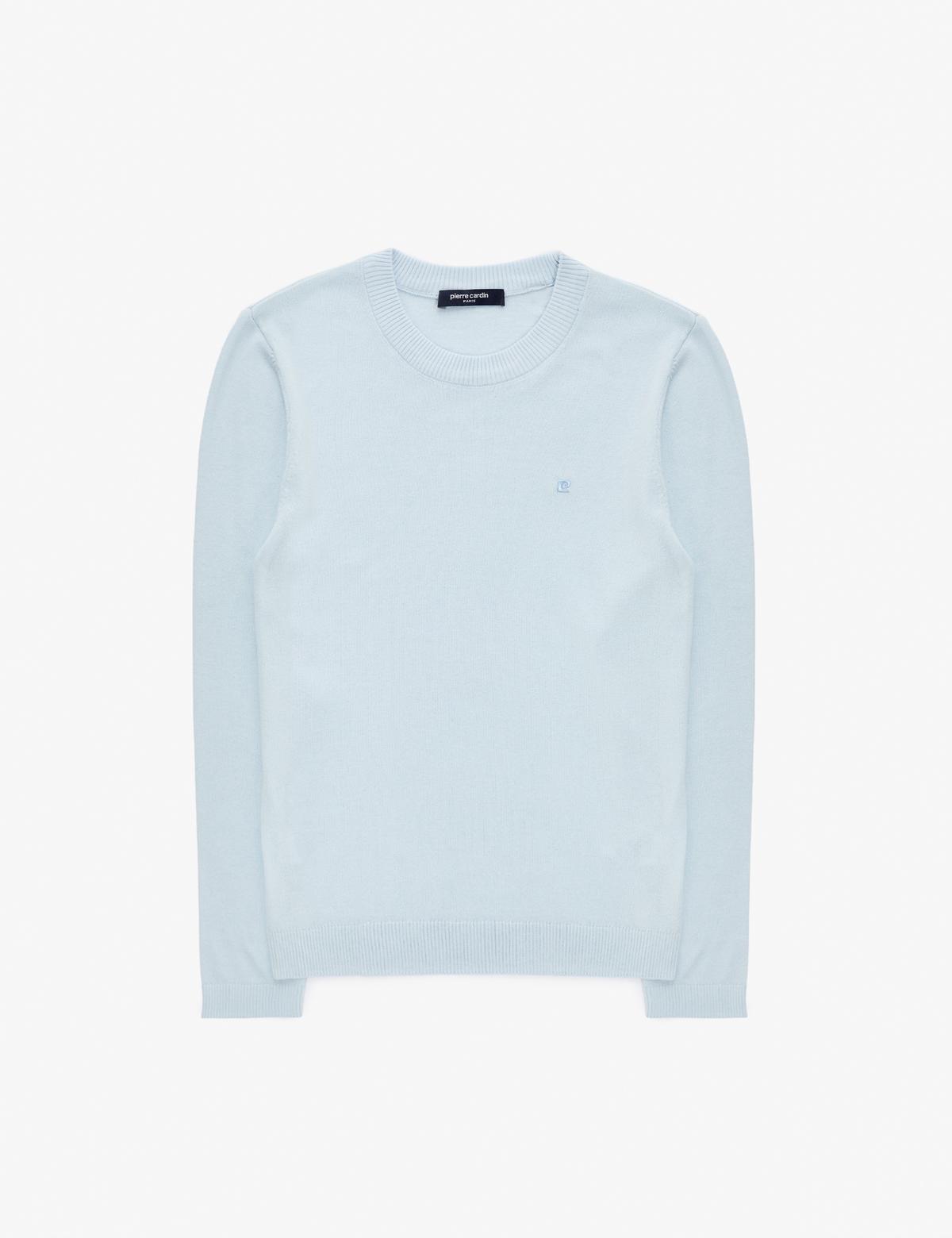 Açık Mavi Slim Fit Bisiklet Yaka Basic Triko Kazak - 50314192115